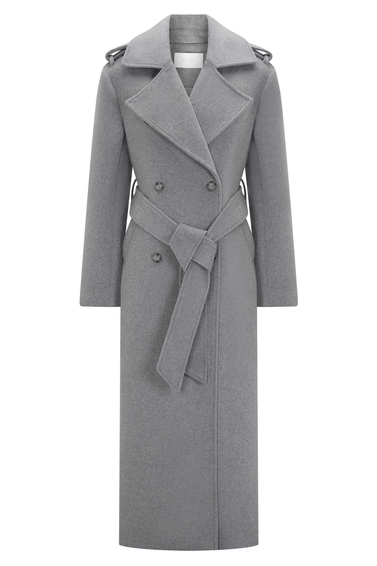 Levi Long Trench Wool Coat - Grey Marle #10