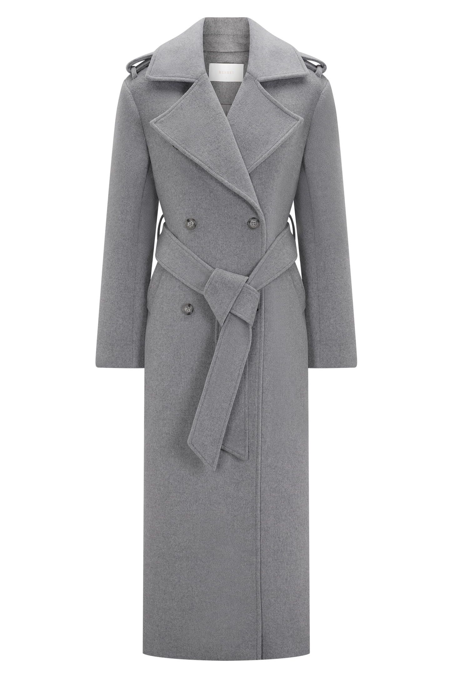 Levi Long Trench Wool Coat - Grey Marle