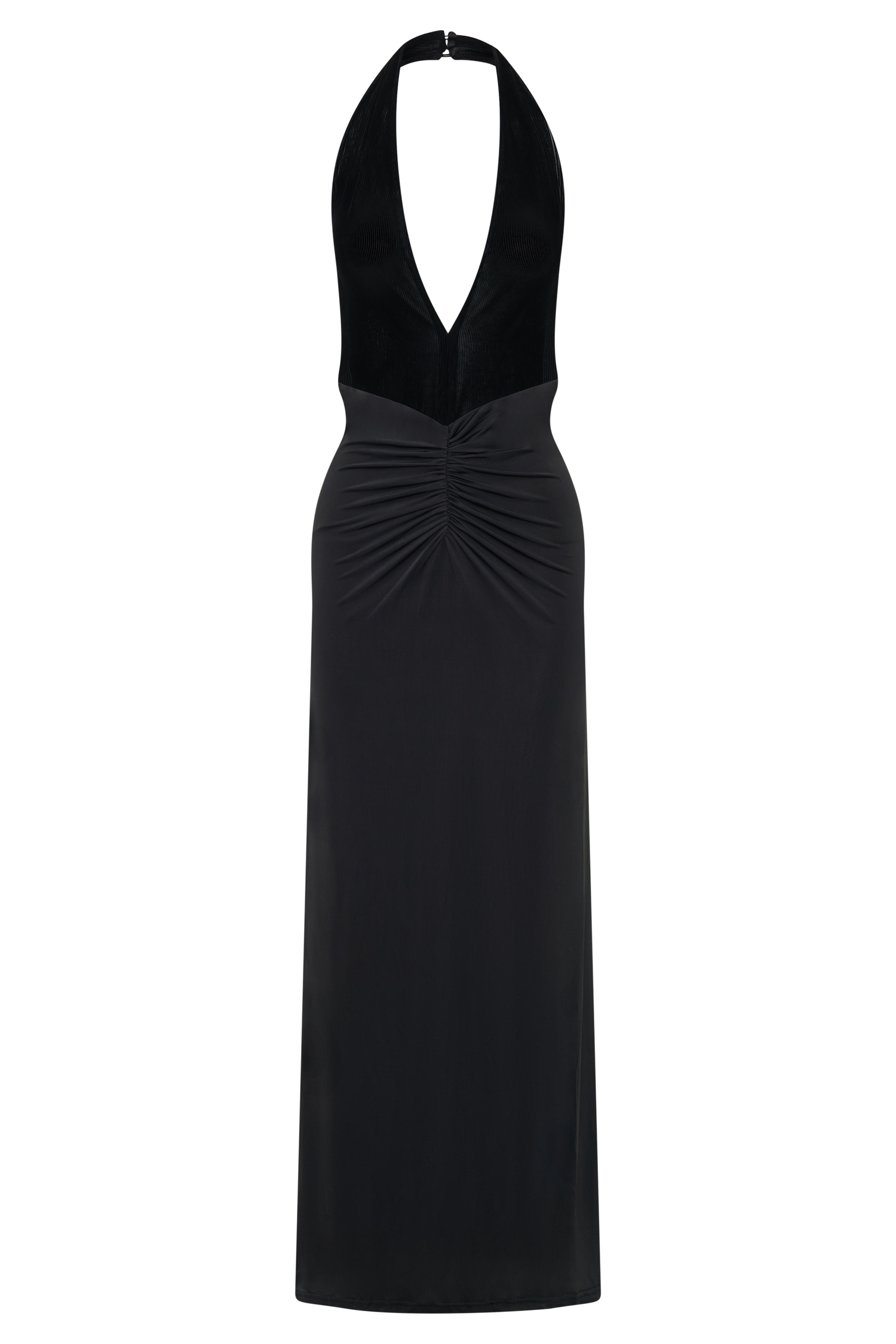 Lien Mesh Velvet Plunge Midi Dress - Black #7