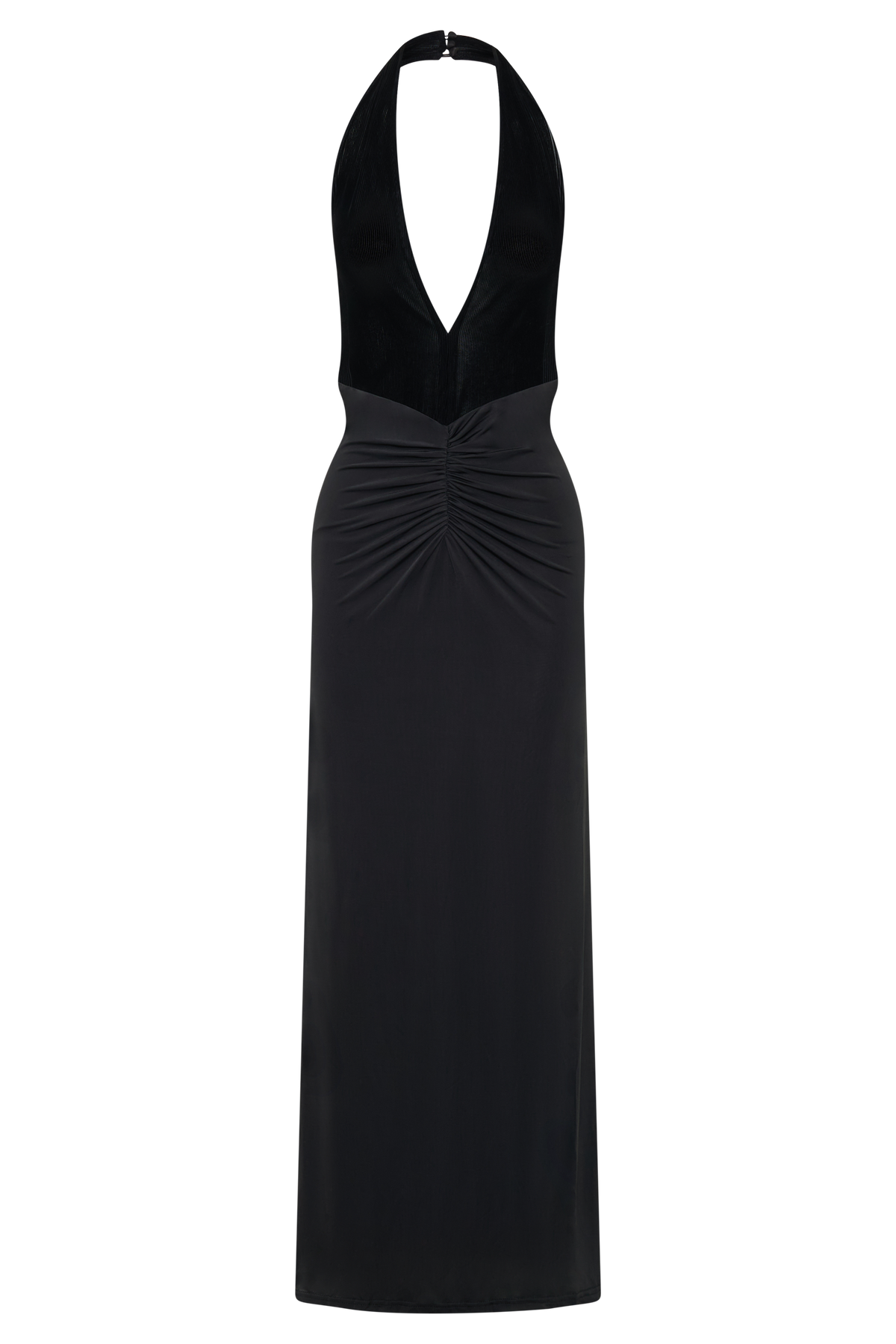 Lien Mesh Velvet Plunge Midi Dress - Black #7
