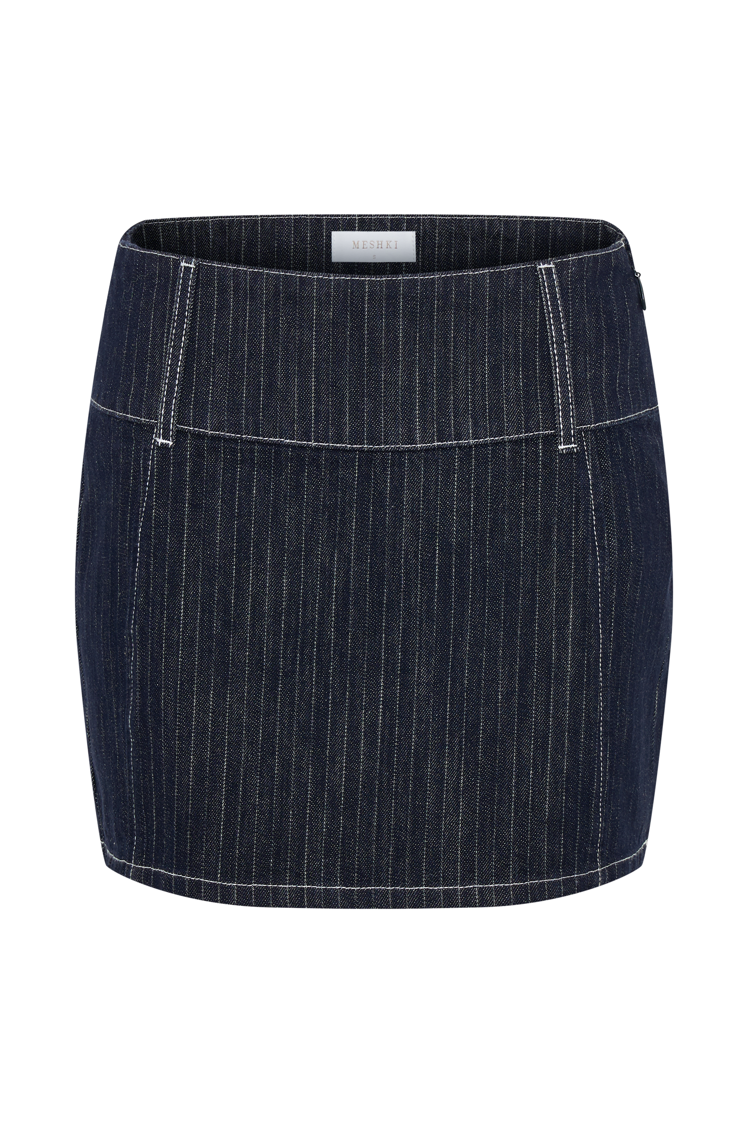 Loraine Mid Rise Denim Mini Skirt - Indigo Pinstripe #9