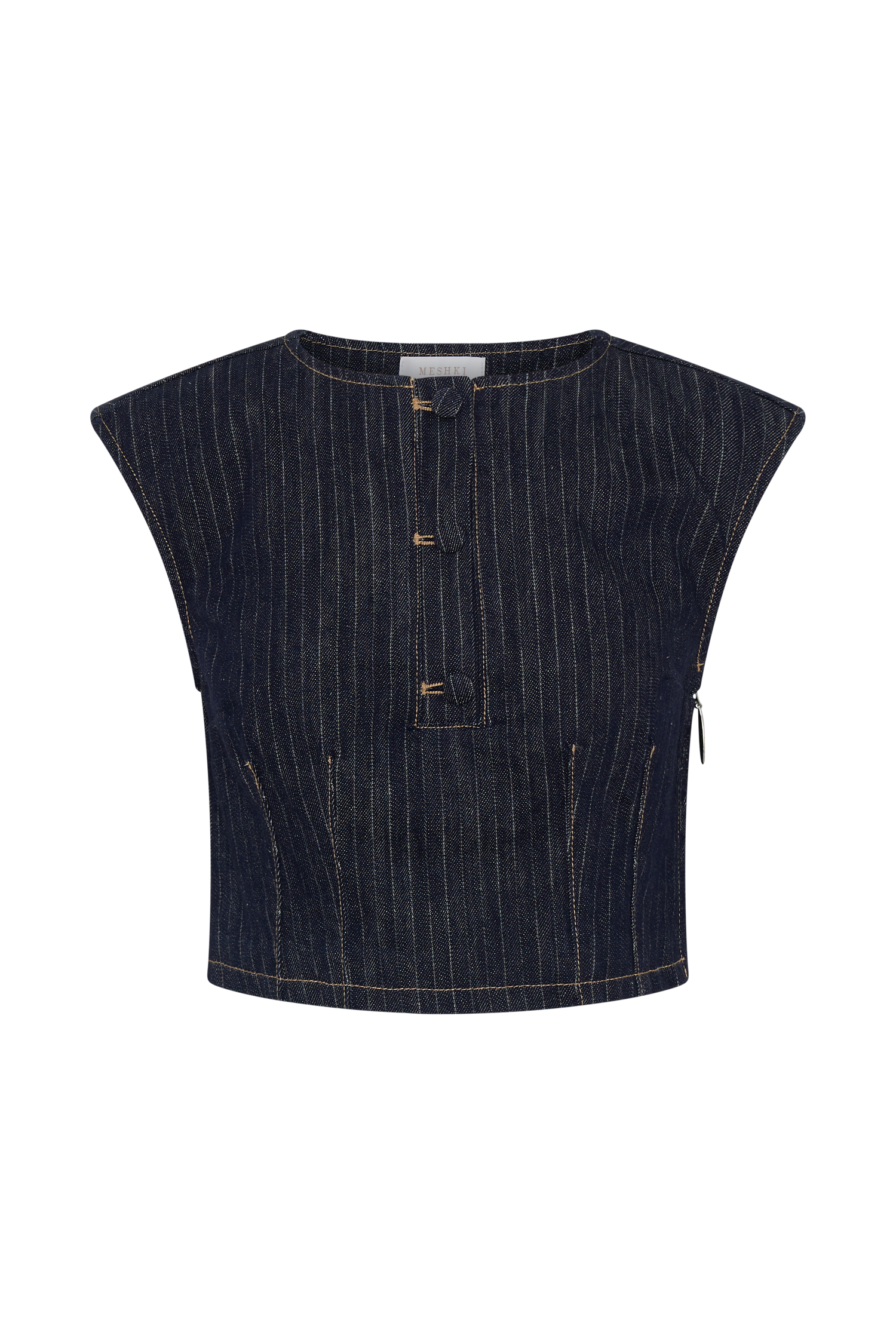 Loraine Sleeveless Denim Top - Indigo Pinstripe #11