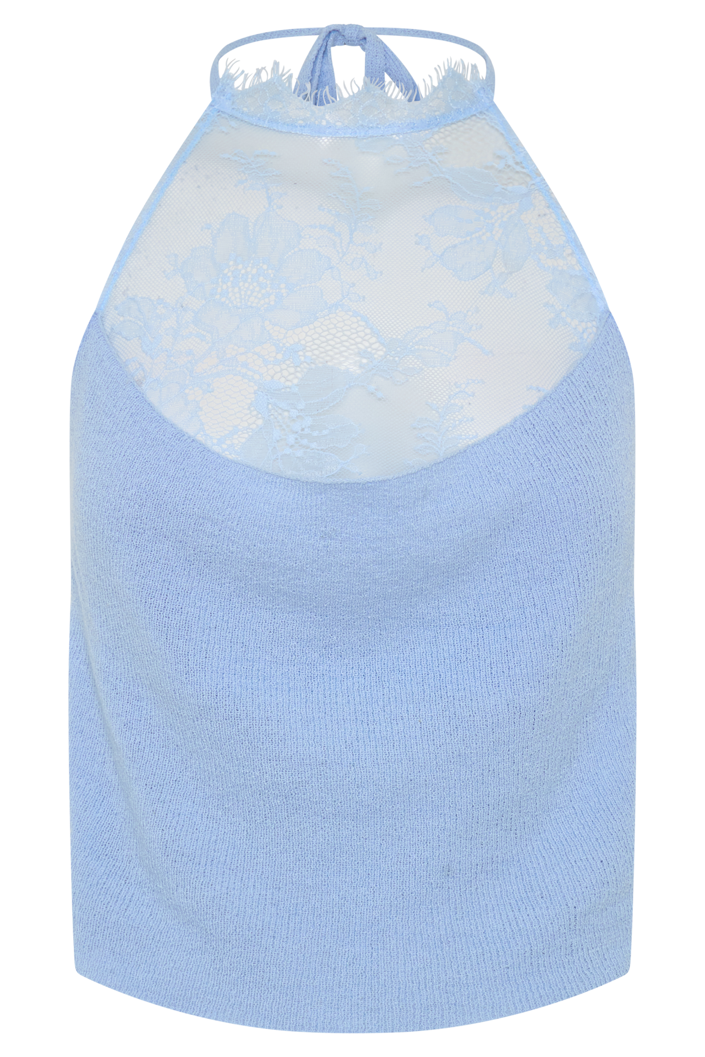 Lucy Lace And Knit Halter Top - Cornflower Blue