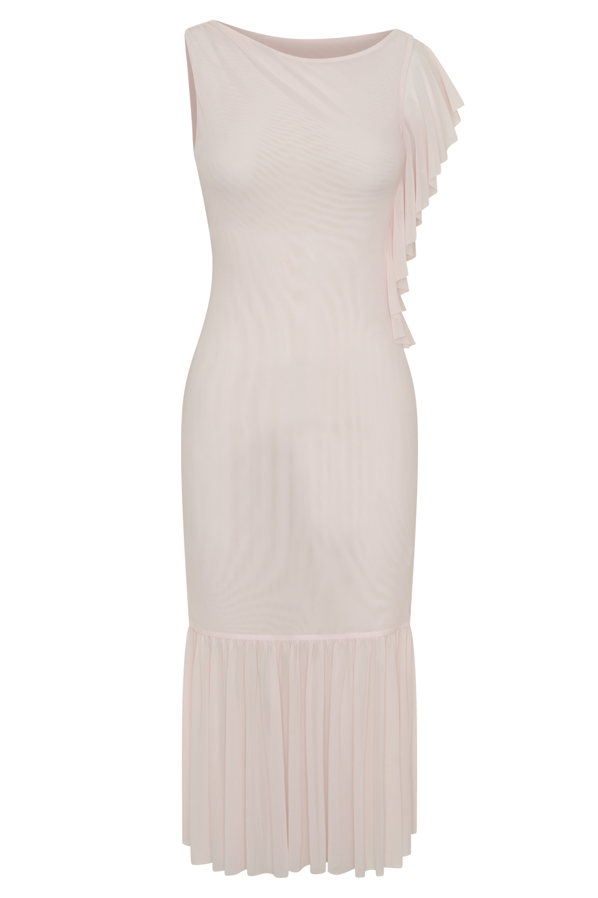 Milana Mesh Midi Off Shoulder Dress - Pale Pink