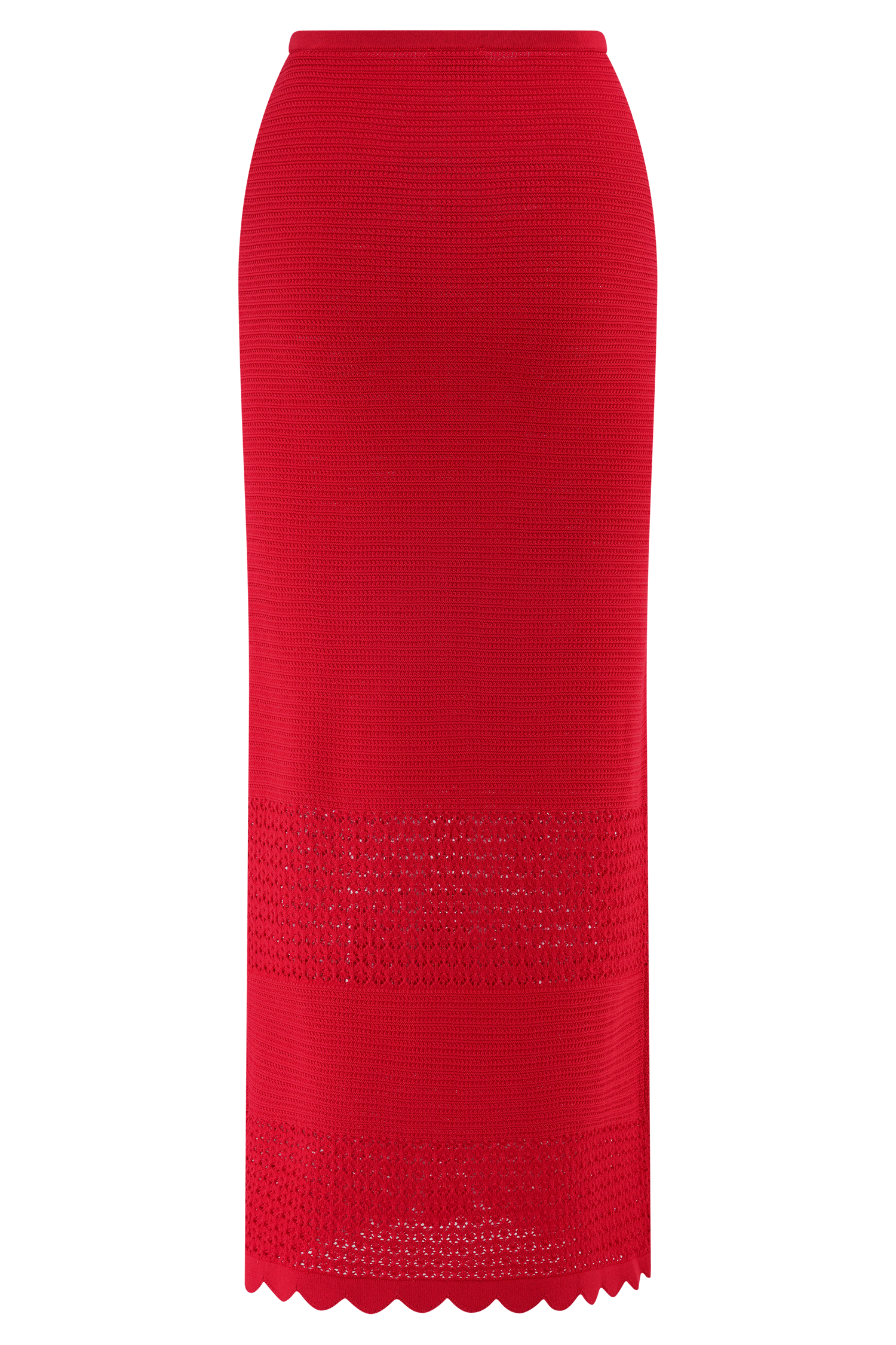 Madeline Scallop Knit Midi Skirt - Red #7
