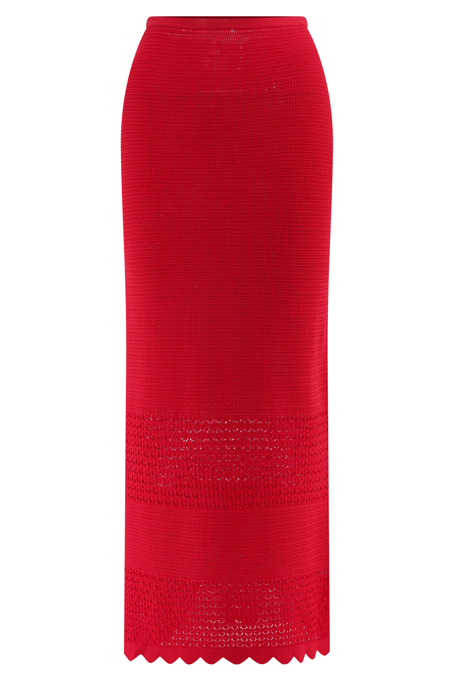 Madeline Scallop Knit Midi Skirt - Red #6