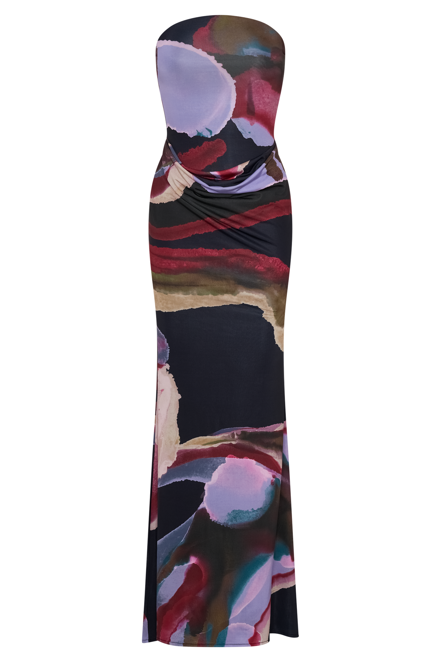 Madison Strapless Slinky Maxi Dress - Multi Fluid Reverie Print