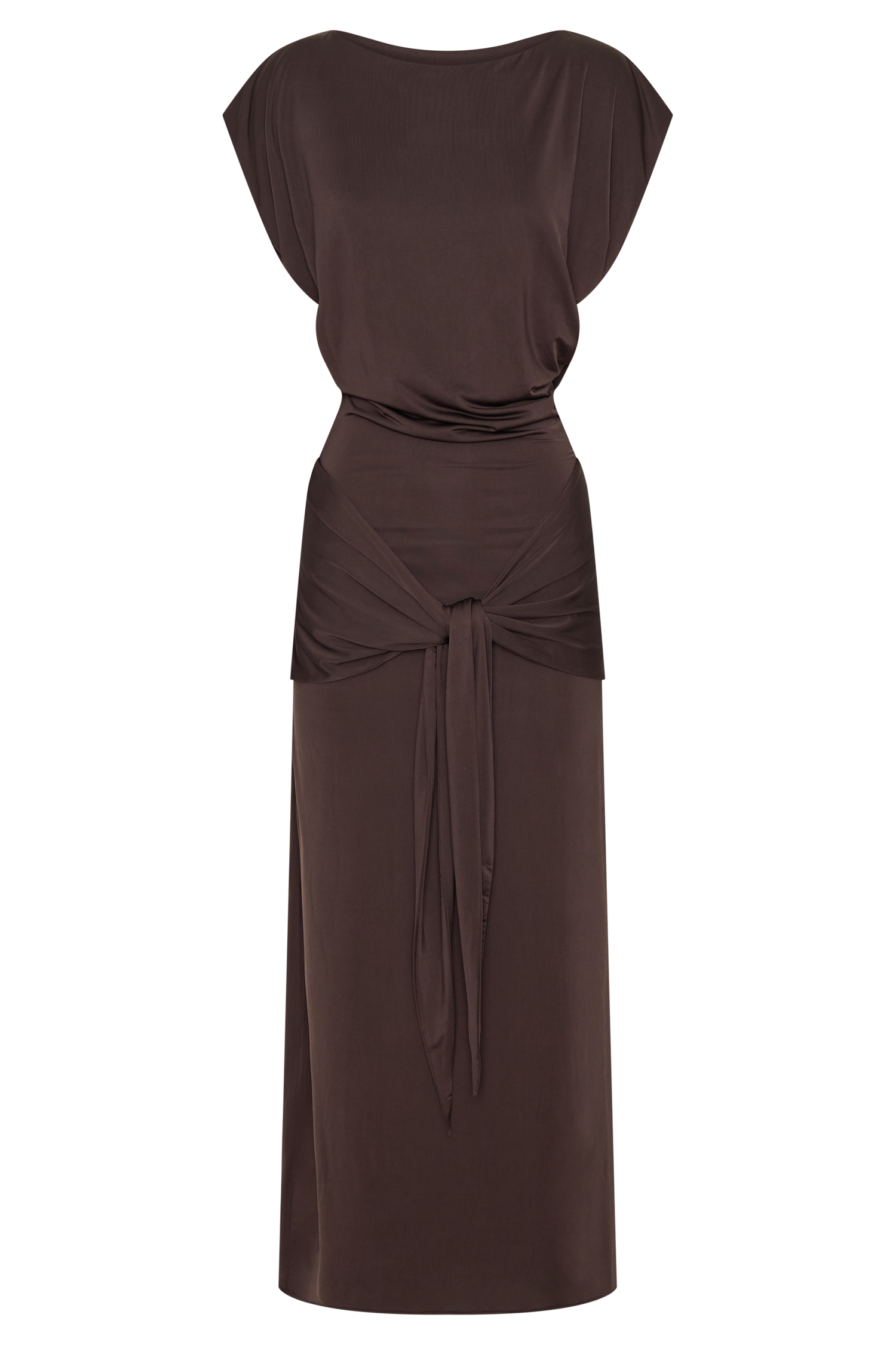 Maiara Shortsleeve Slinky Tie Maxi Dress - Chocolate #8