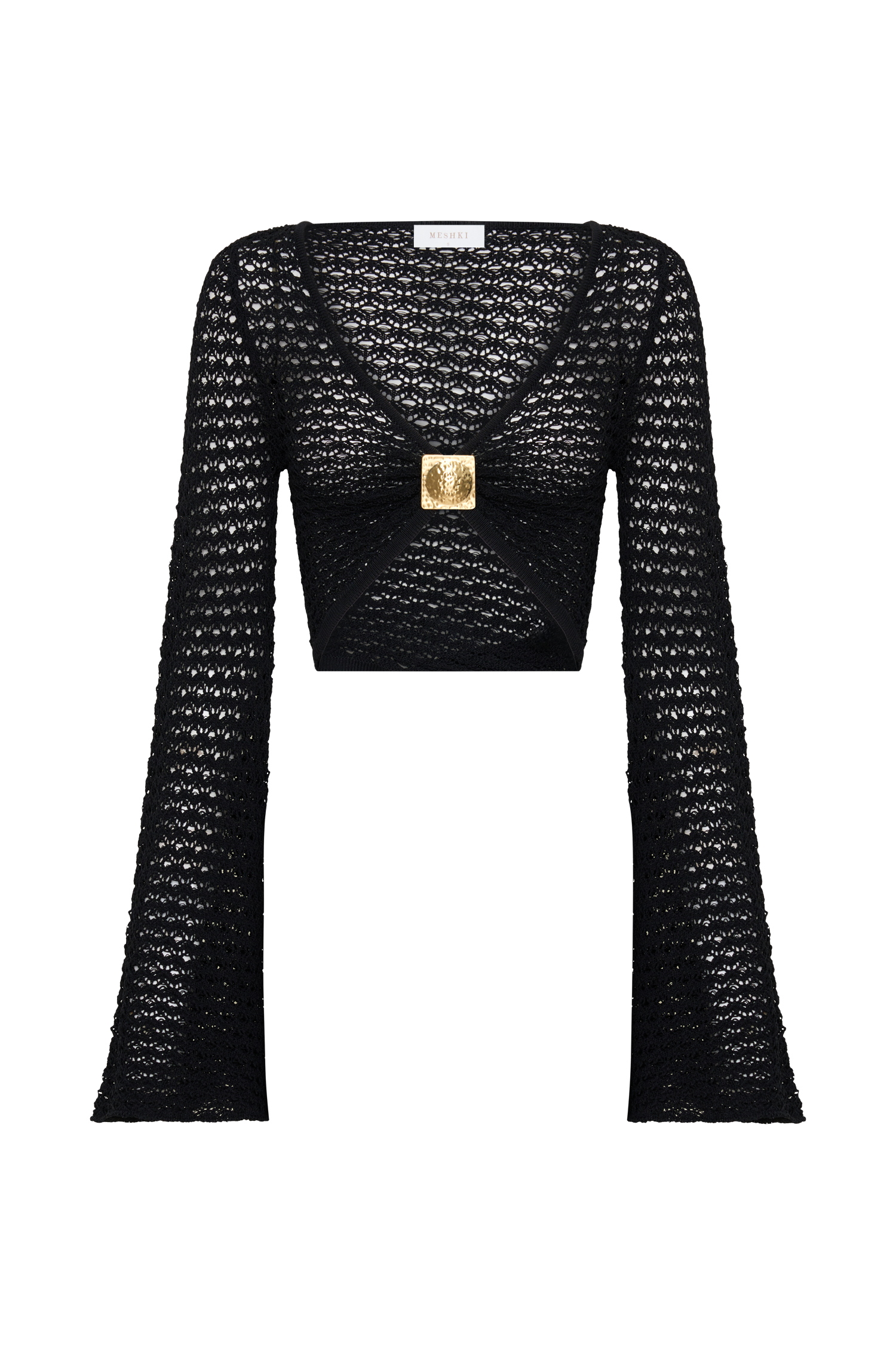 Mania Crochet Long Sleeve Cropped Top - Black #9