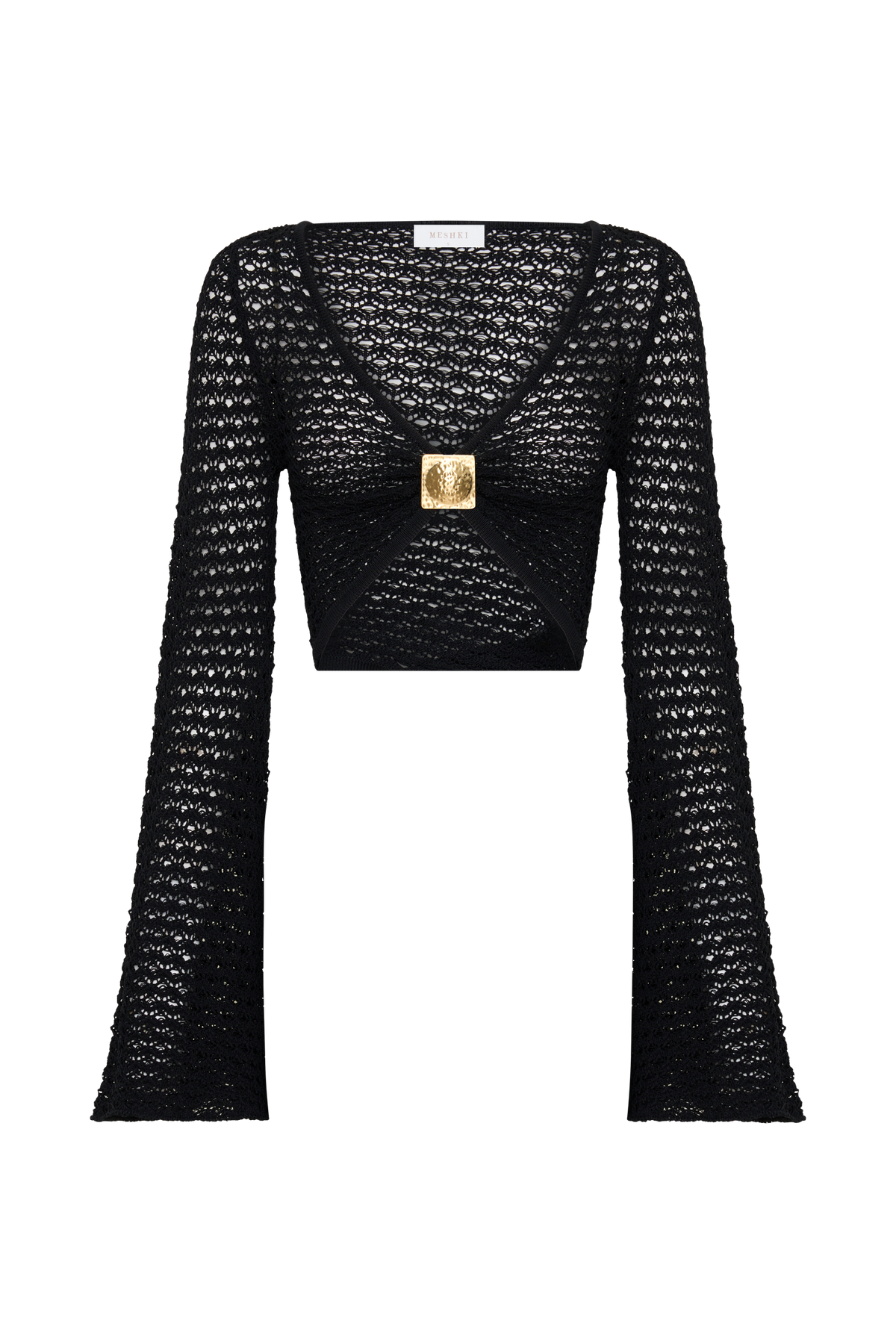 Mania Crochet Long Sleeve Cropped Top - Black #9