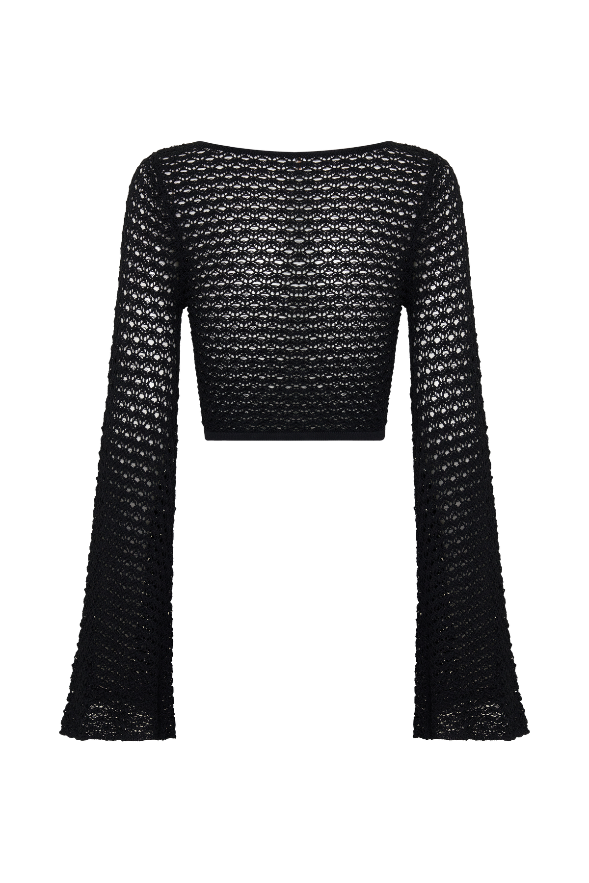 Mania Crochet Long Sleeve Cropped Top - Black #8