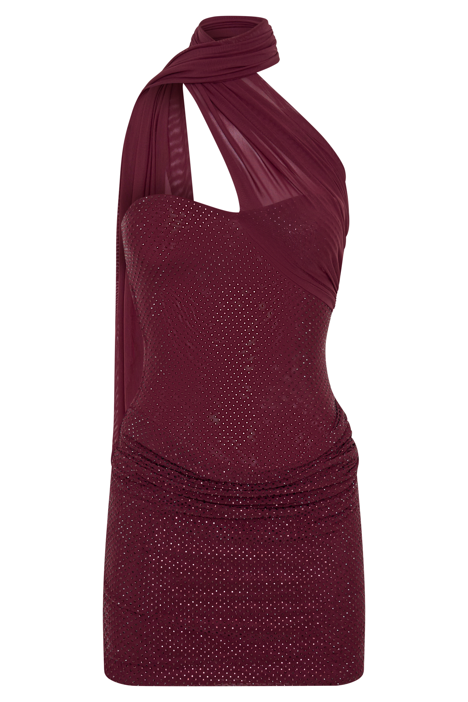 Mattea Diamante Mini Dress With Scarf - Plum #9