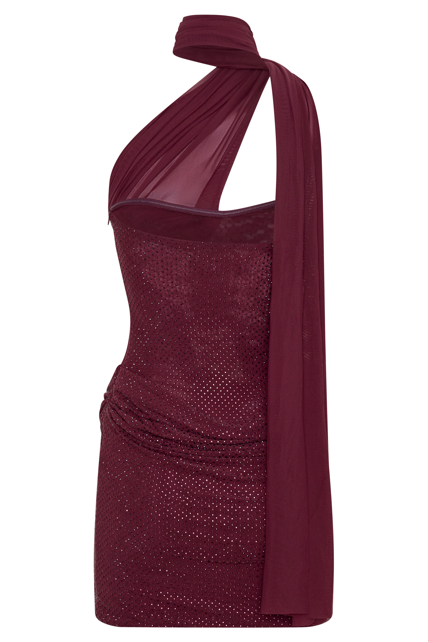 Mattea Diamante Mini Dress With Scarf - Plum #8