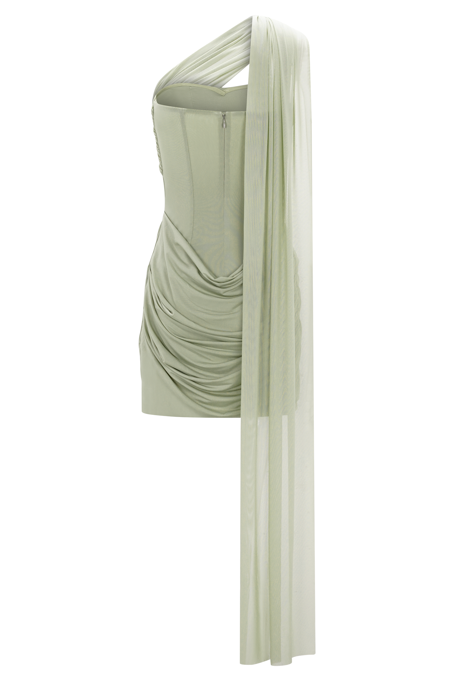 Mattea Slinky And Mesh Mini Dress With Scarf - Sage #8