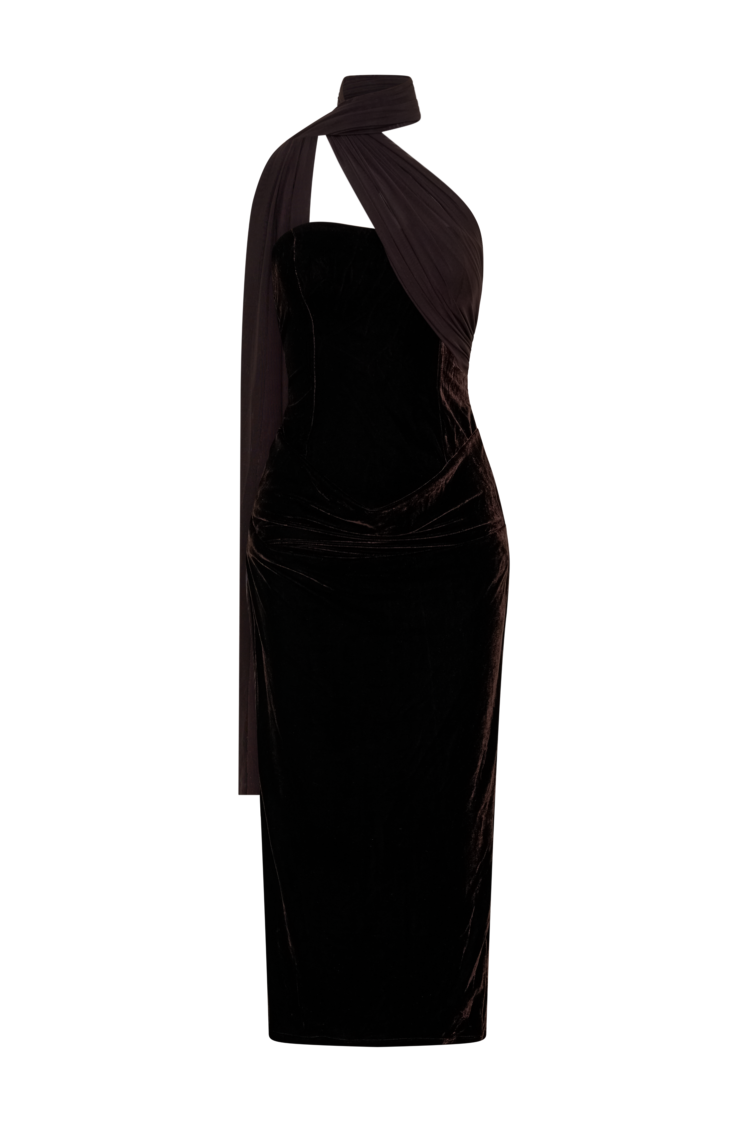 Mattea Velvet Midi Dress With Scarf - Chocolate #7