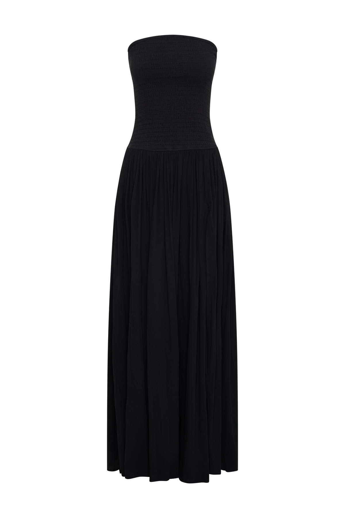 Maureen Cotton Shirring Maxi Dress - Black