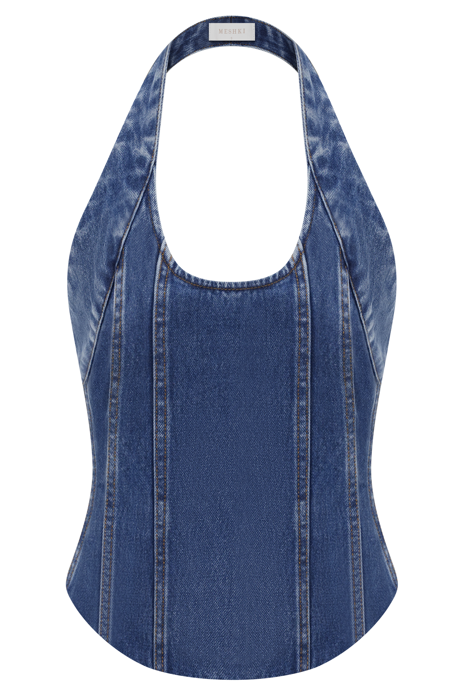 Meadow Denim Corset Halter Top - Dark Blue #10