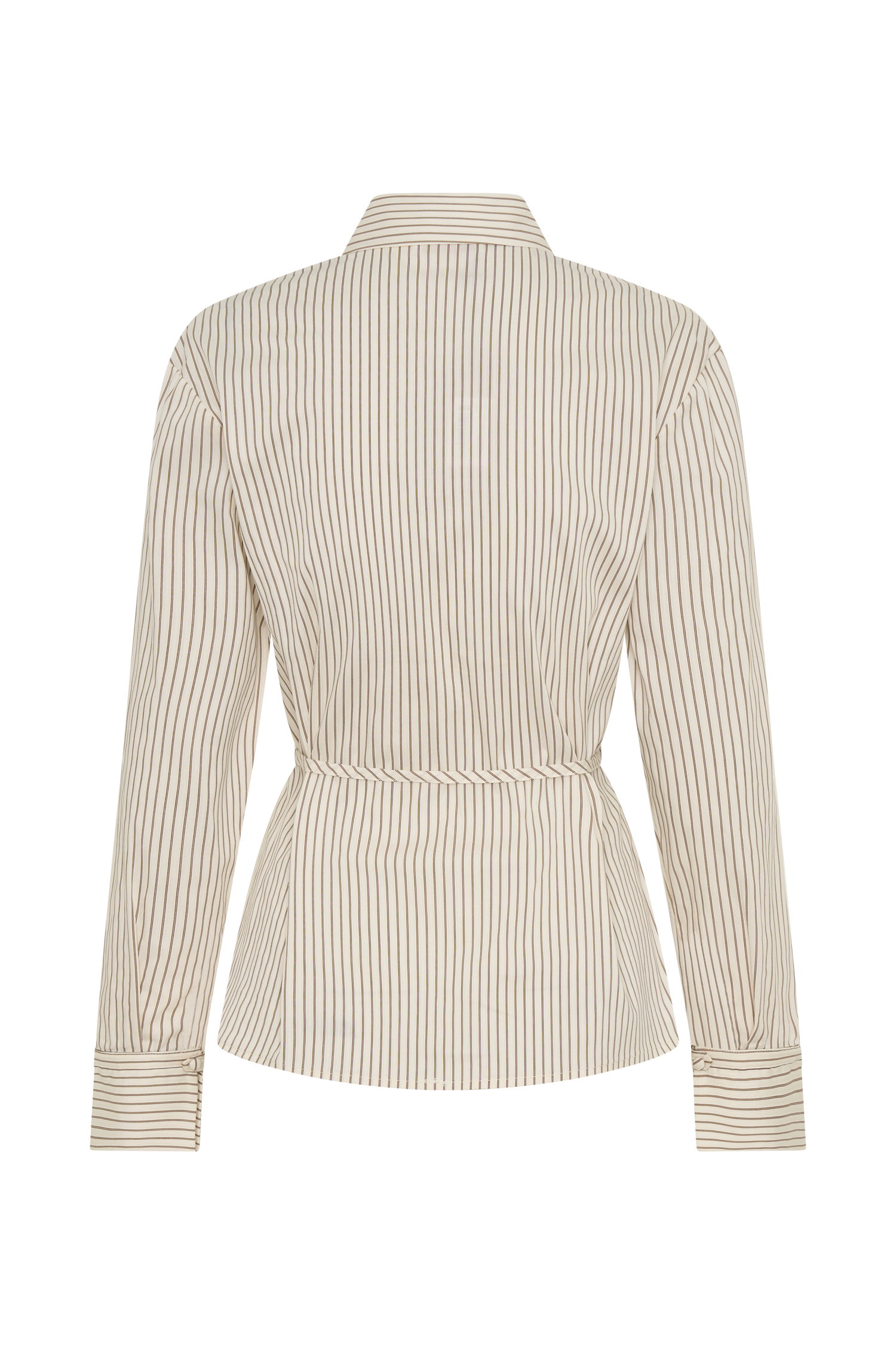 Millie Tie Back Cotton Shirt - Beige Pinstripe #10
