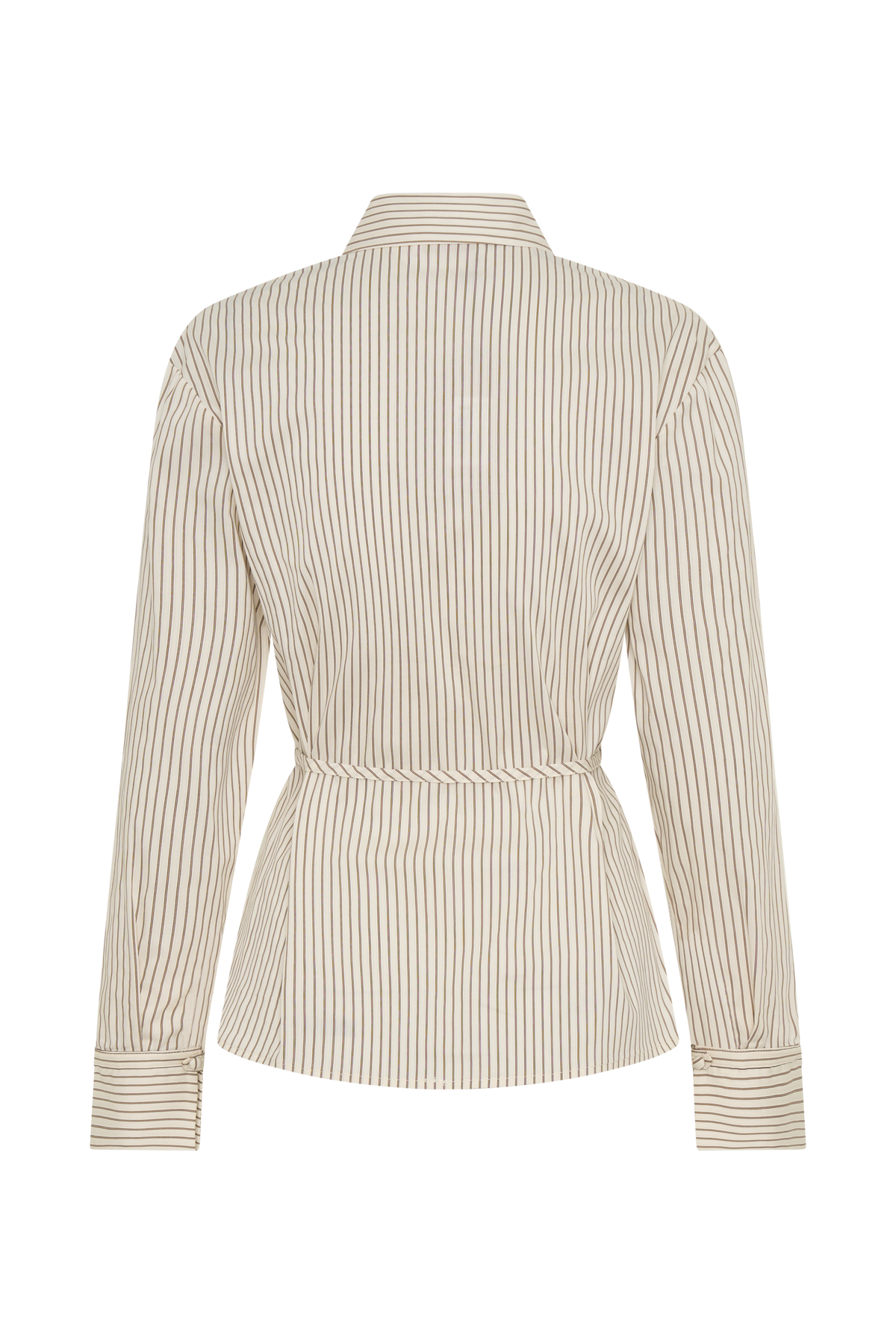 Millie Tie Back Cotton Shirt - Beige Pinstripe #10
