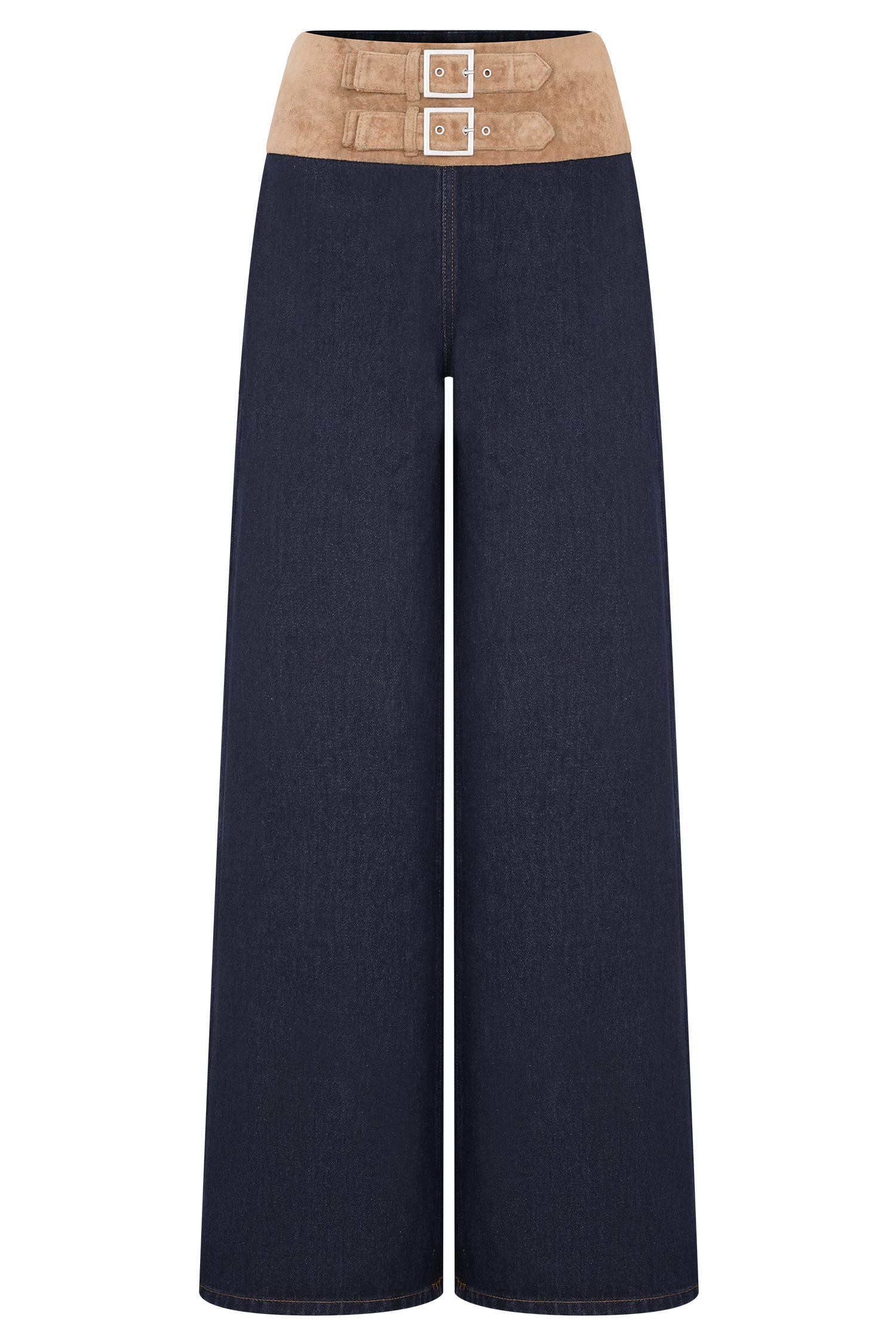 Miranda Faux Suede Belted Denim Wide Leg Jeans - Indigo Blue #9