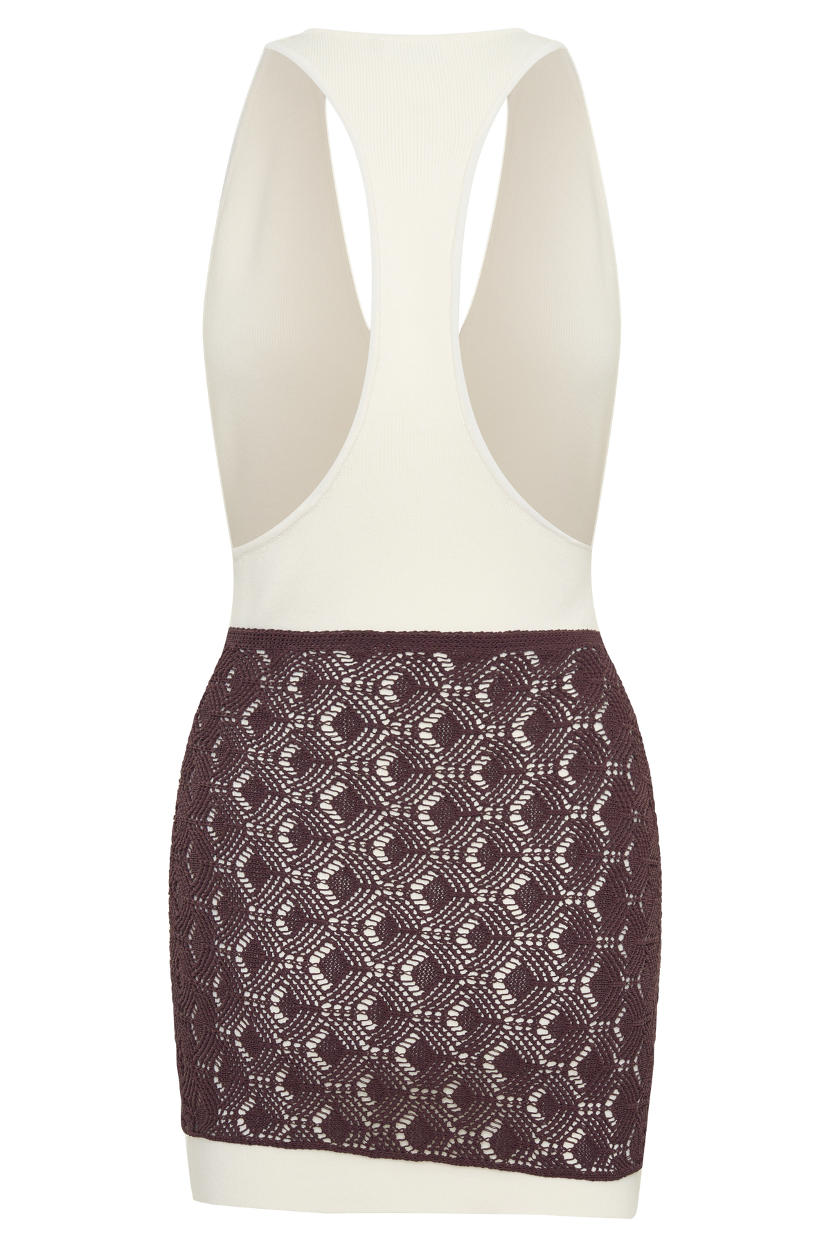 Mollie Mini Dress With Crochet Overlay - White/Chocolate #8