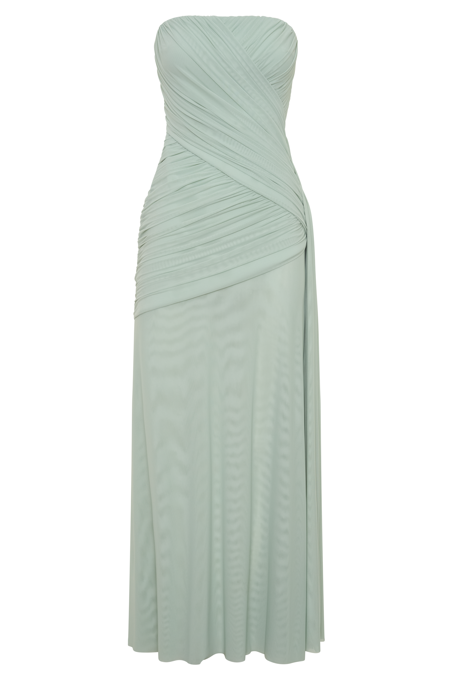 Monet Strapless Ruched Mesh Maxi Dress - Aqua Grey #9