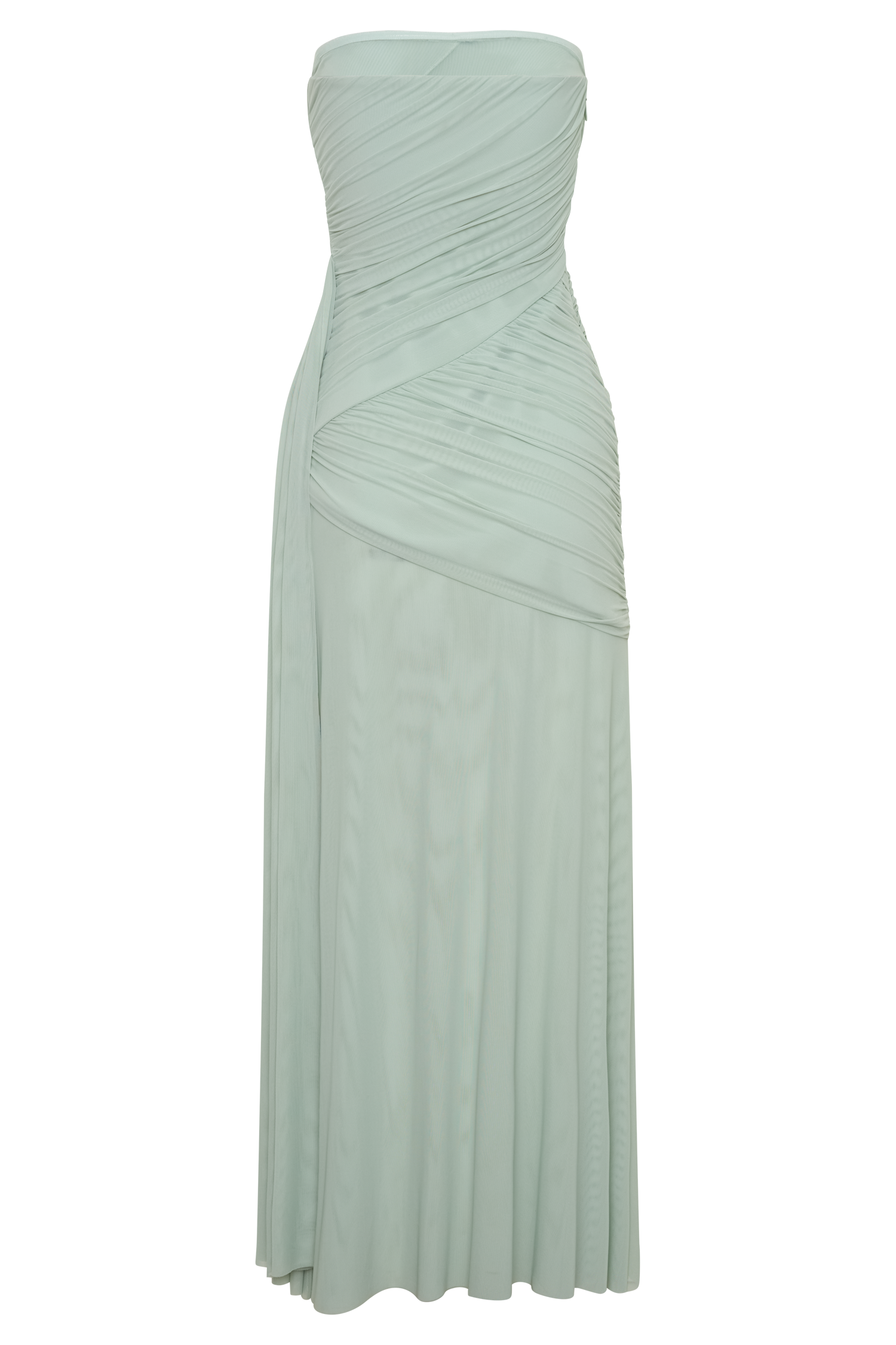 Monet Strapless Ruched Mesh Maxi Dress - Aqua Grey #8