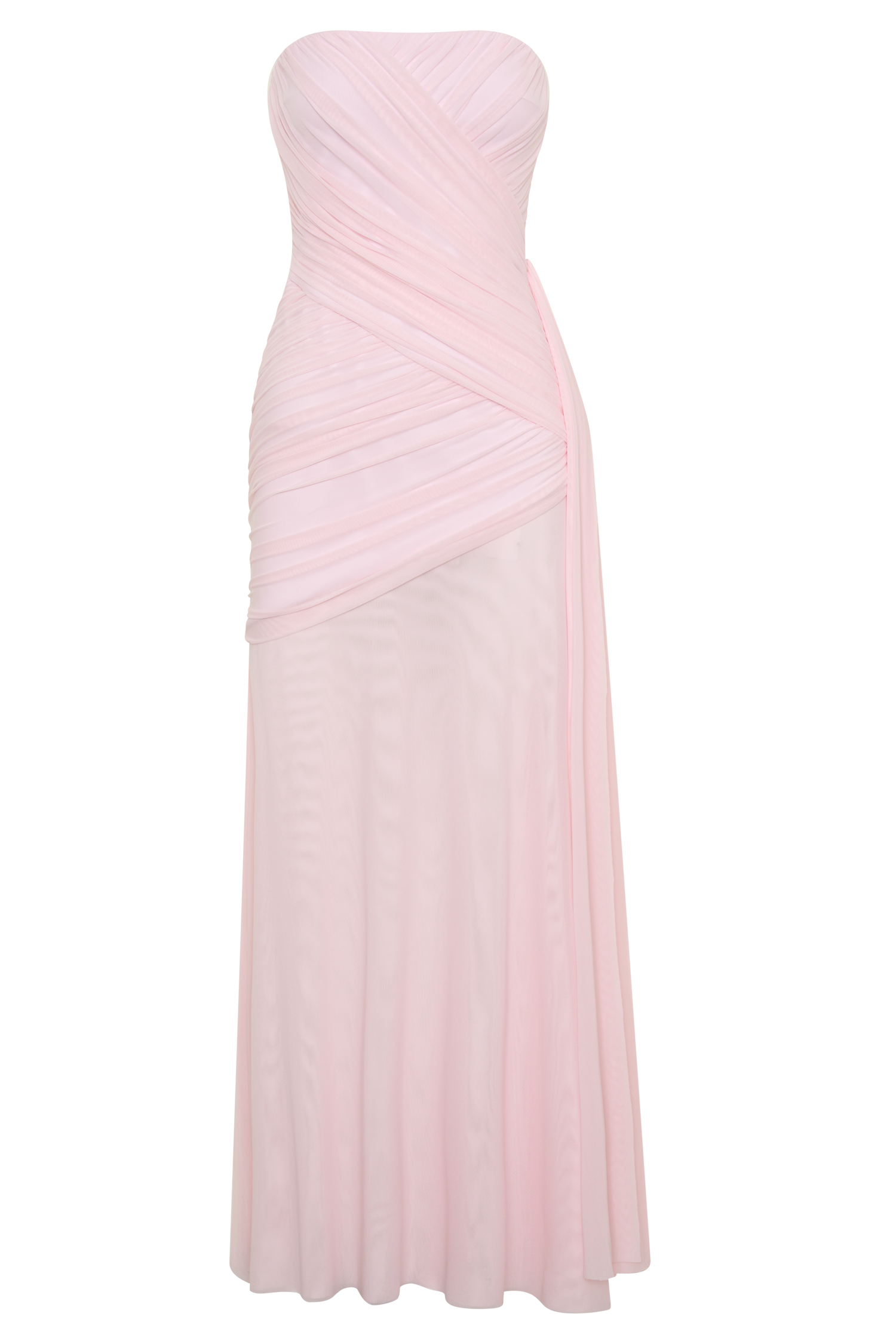 Monet Strapless Ruched Mesh Maxi Dress - Ballet Pink #9