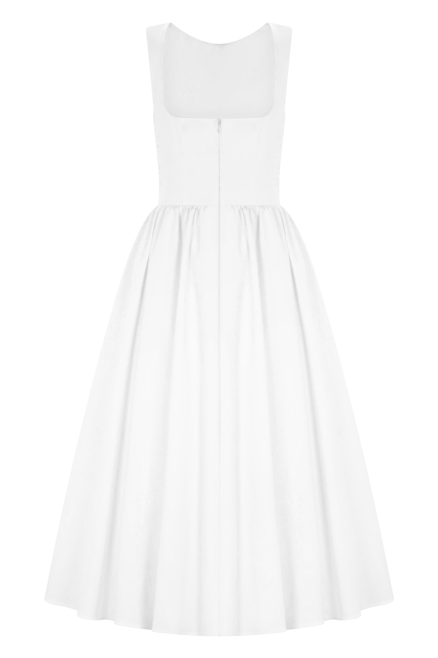 Monika Gathered Waist Cotton Midi Dress - White #8