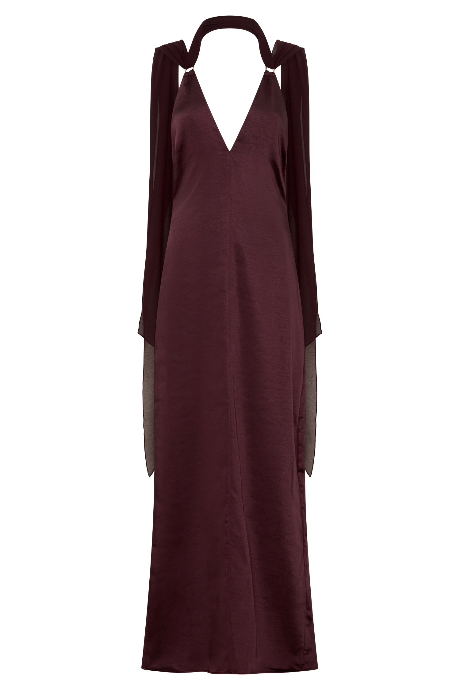 Myla Draped Shoulders Satin Maxi Dress - Chocolate #9