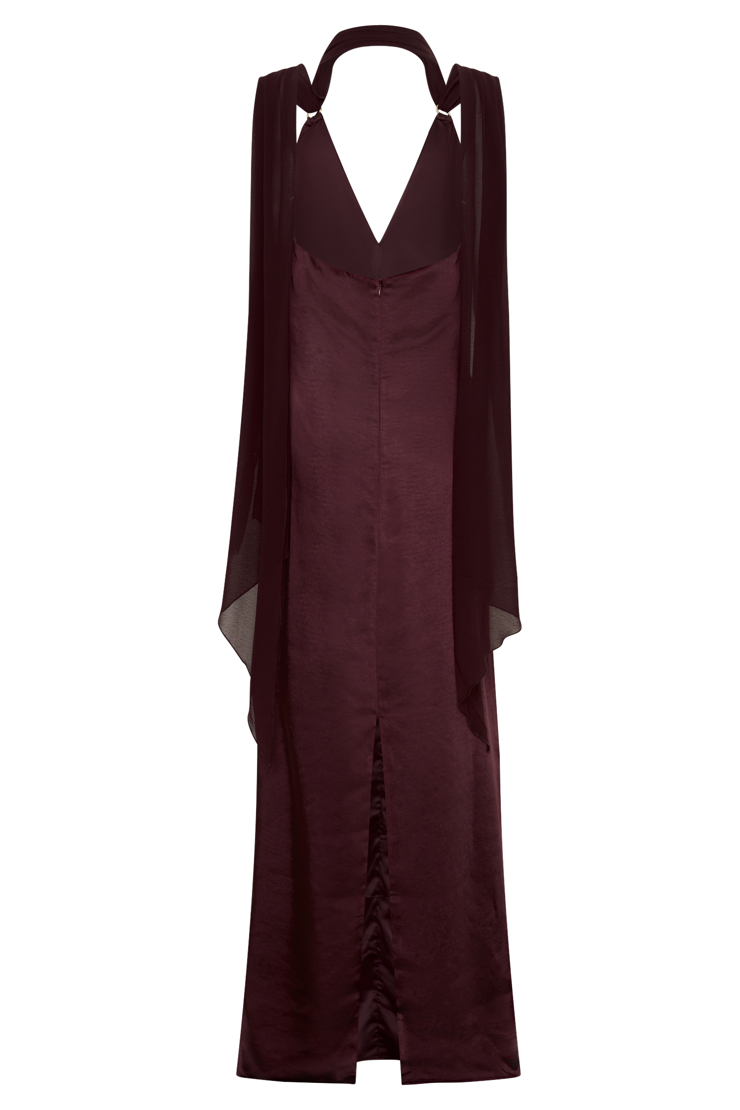 Myla Draped Shoulders Satin Maxi Dress - Chocolate