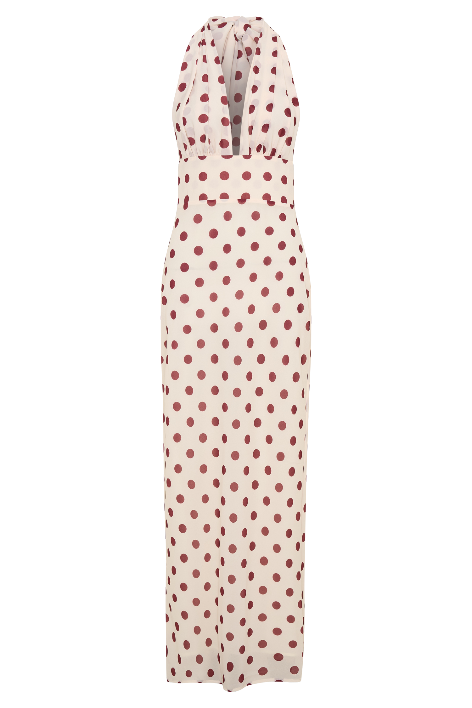 Nadine Halter Chiffon Maxi Dress - Ivory/Merlot Polka Dot #11