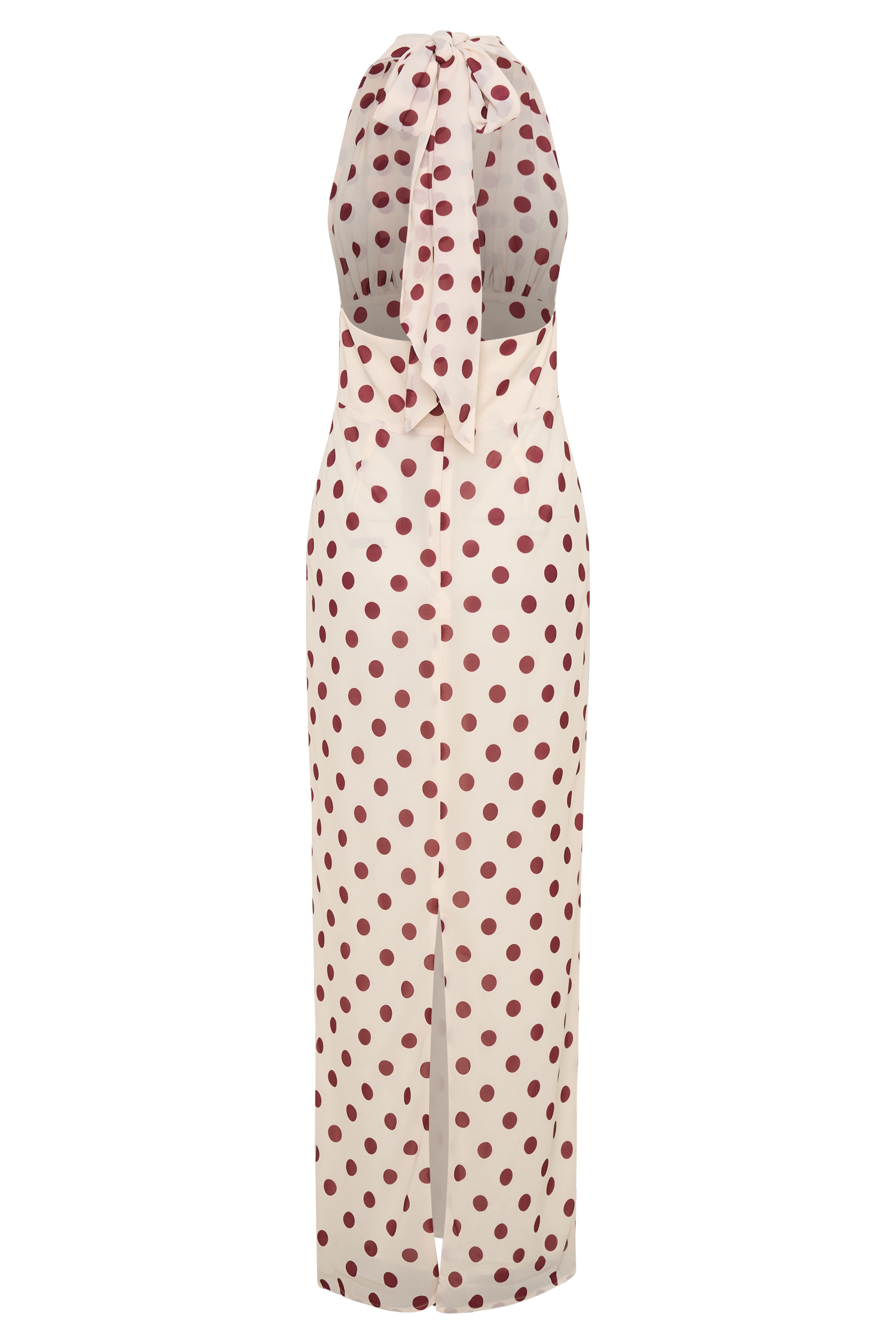 Nadine Halter Chiffon Maxi Dress - Ivory/Merlot Polka Dot #10