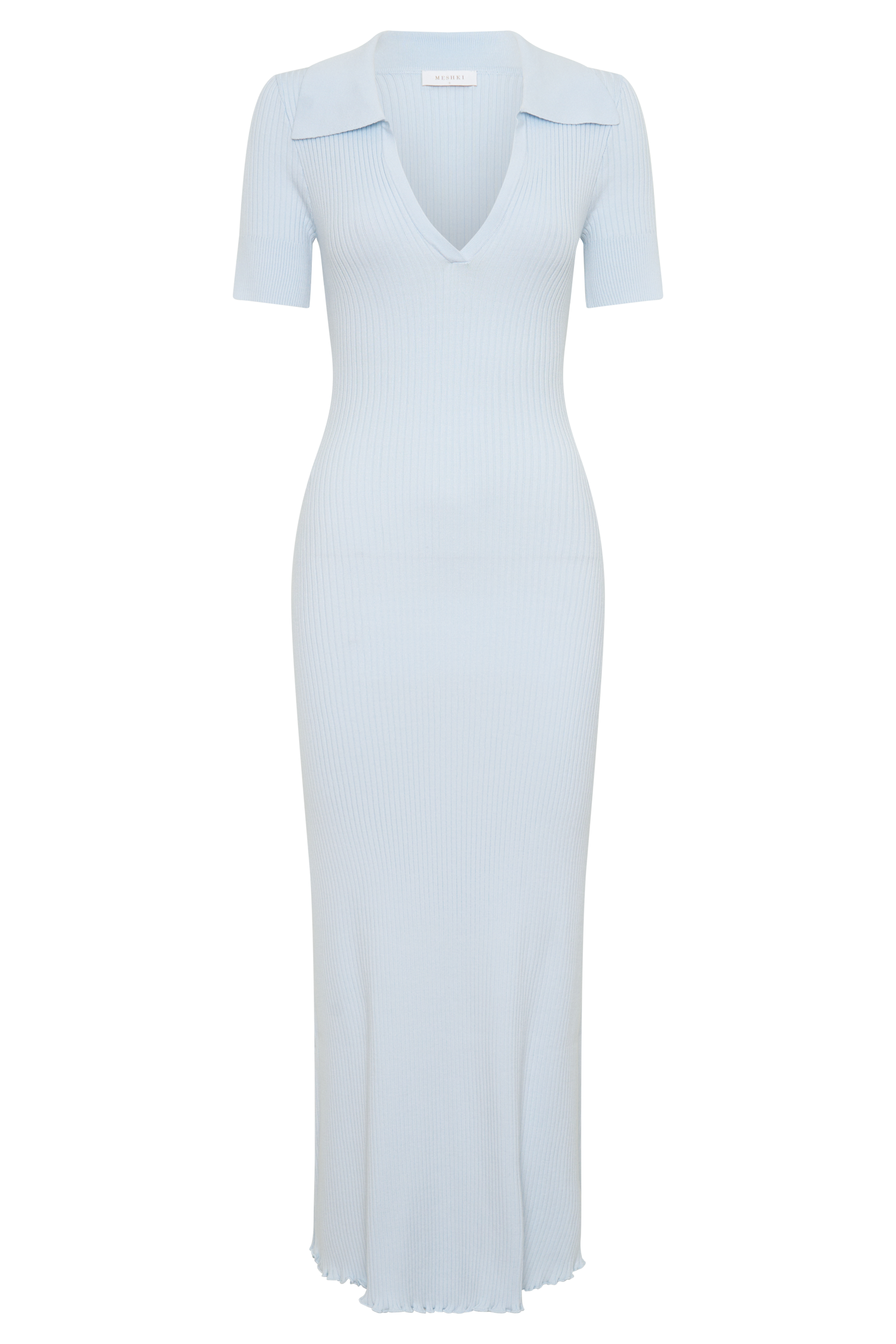 Nichelle Short Sleeve Collared Knit Midi Dress - Light Blue #9