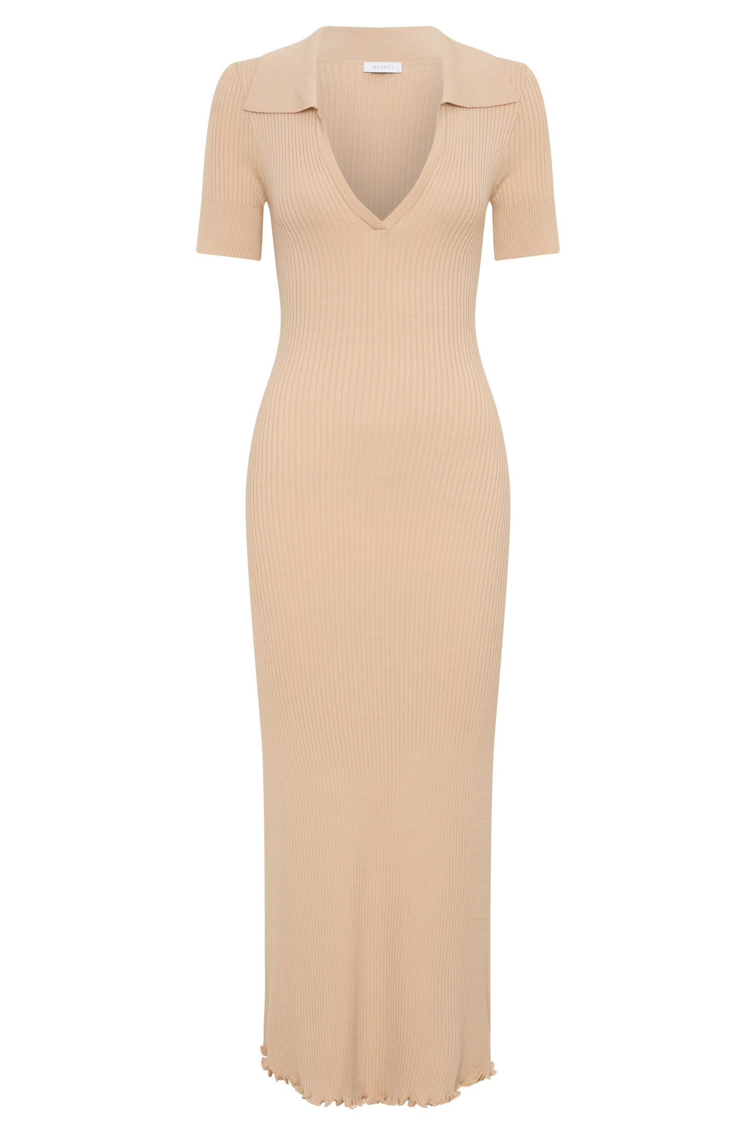 Nichelle Short Sleeve Collared Knit Midi Dress - Natural #9