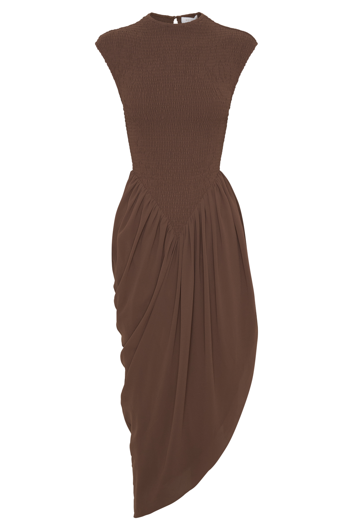 Nola Shirred Asymmetric Midi Dress - Mocha #10