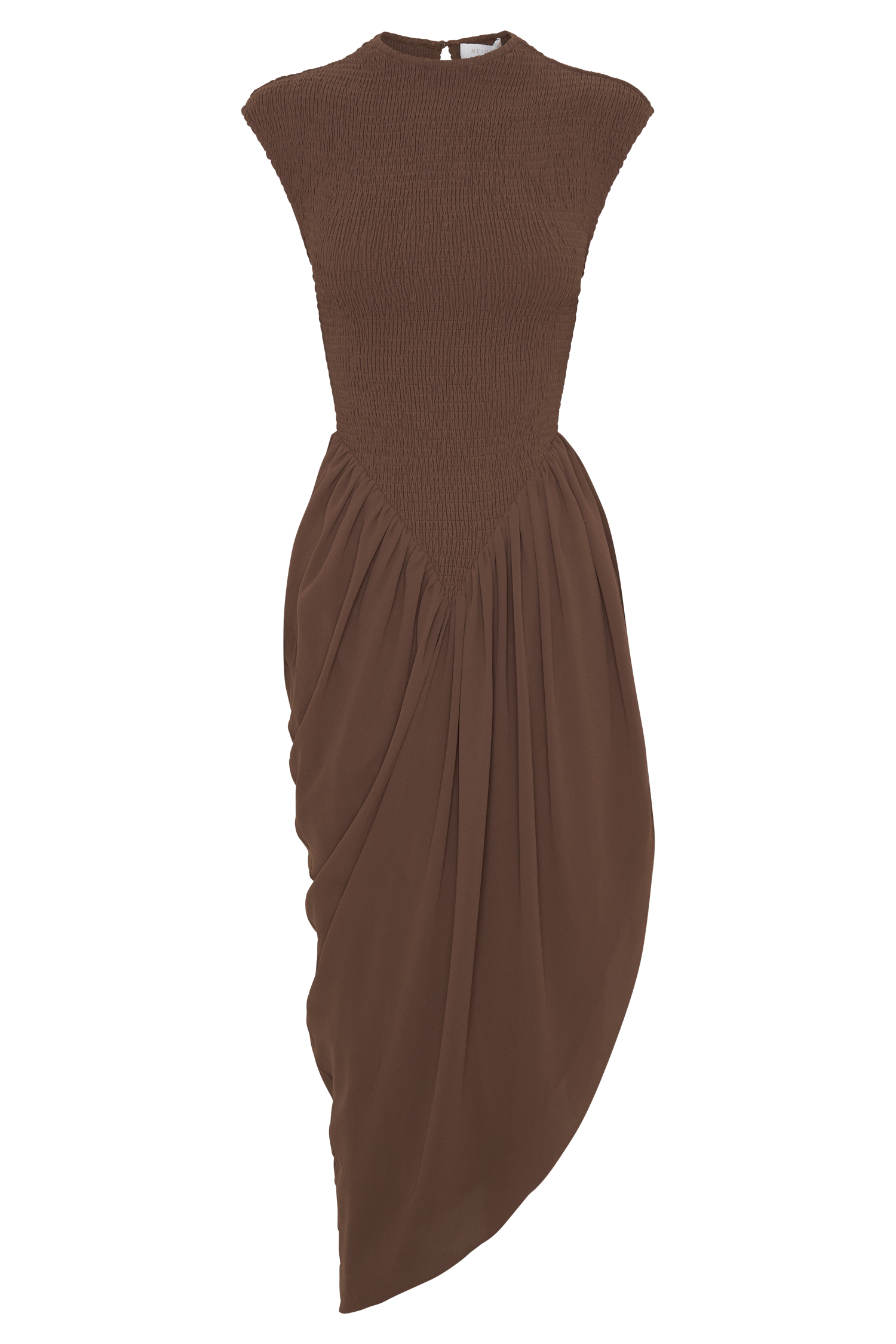 Nola Shirred Asymmetric Midi Dress - Mocha #10