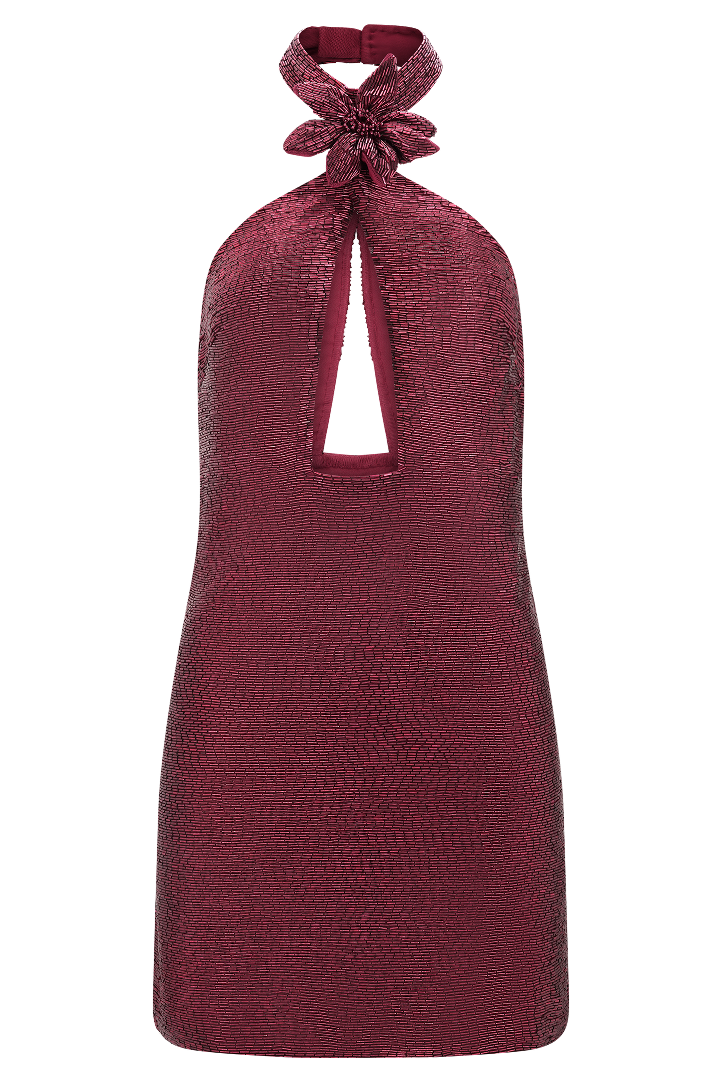 Nylah Beaded Halter Mini Dress - Burgundy