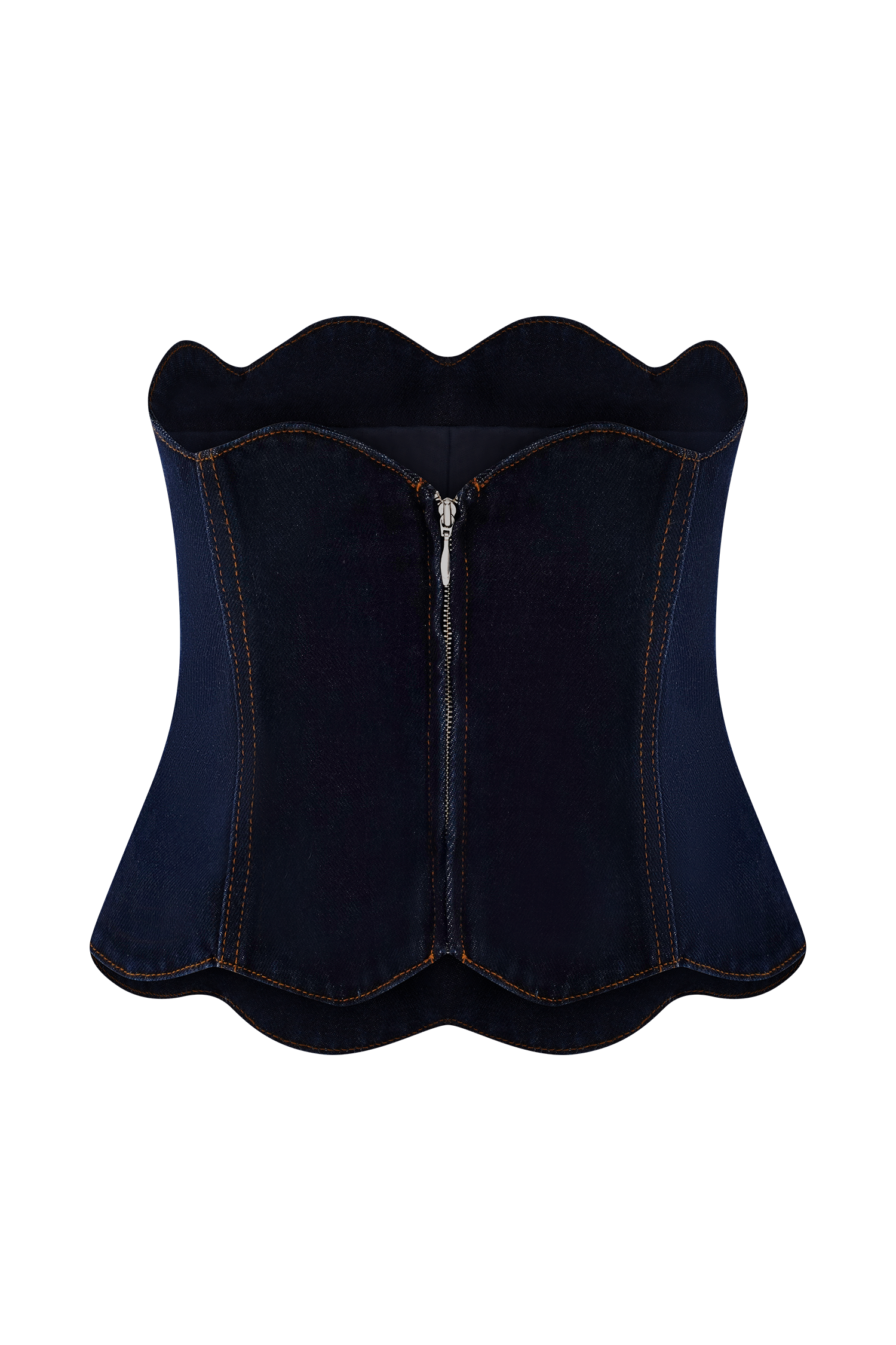 Oakley Strapless Scallop Denim Top - Indigo Blue #4