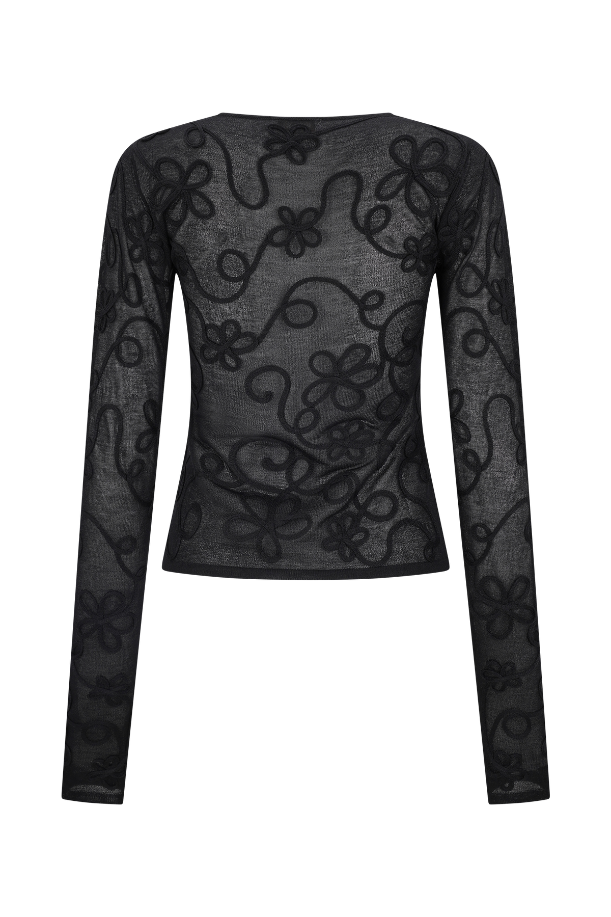 Omari Embroidery Long Sleeve Knit Top - Black #6