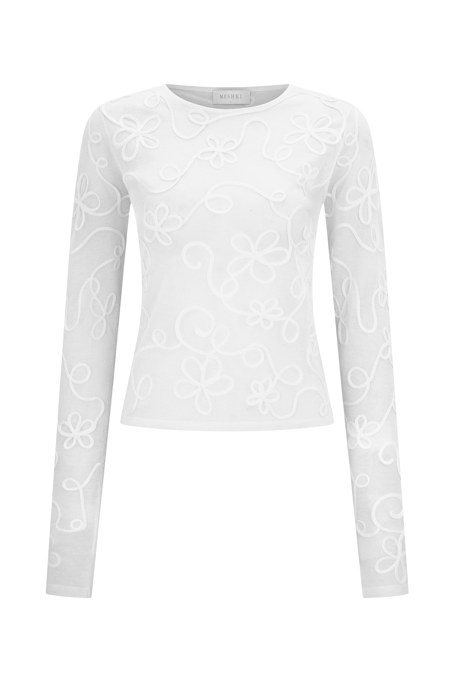 Omari Embroidery Long Sleeve Knit Top - Ivory | MESHKI UK
