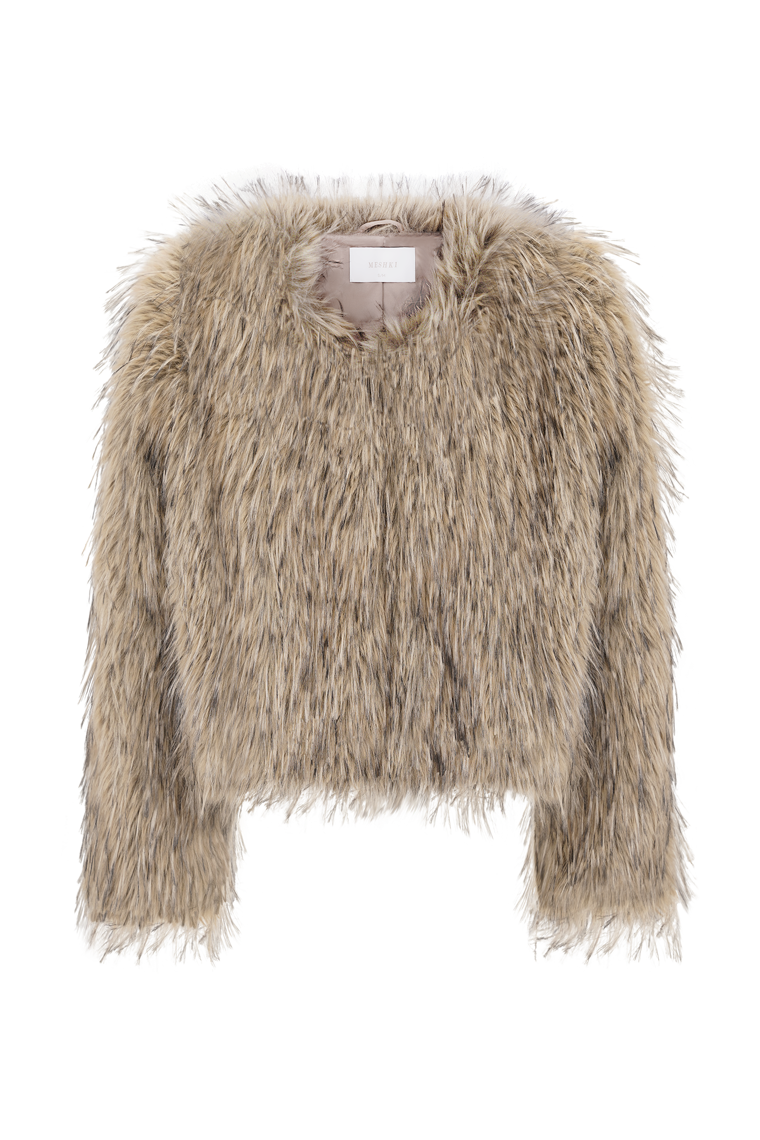 Ottie Mongolian Faux Fur Cropped Jacket - Brown Multi #10