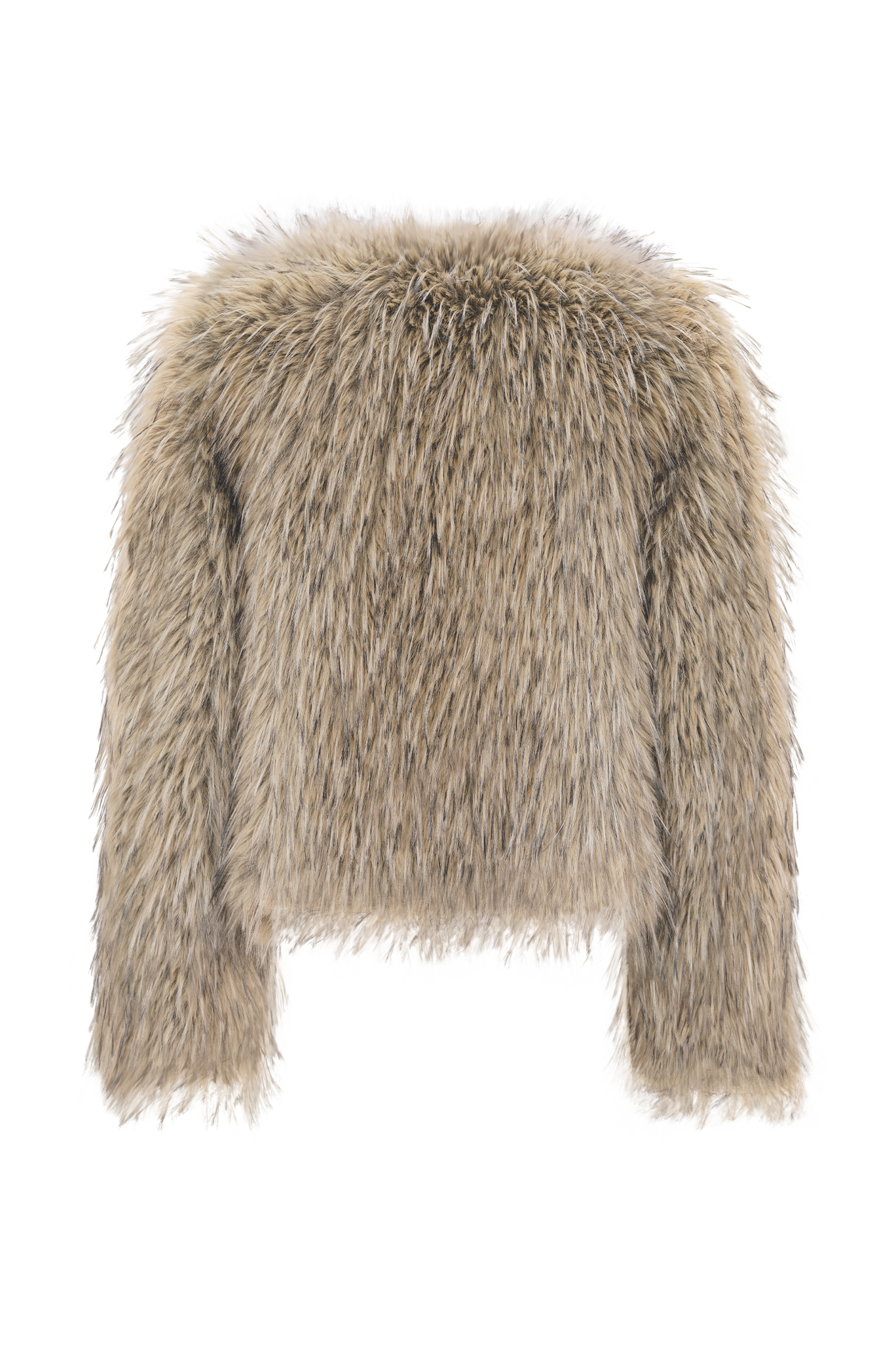 Ottie Mongolian Faux Fur Cropped Jacket - Brown Multi #9