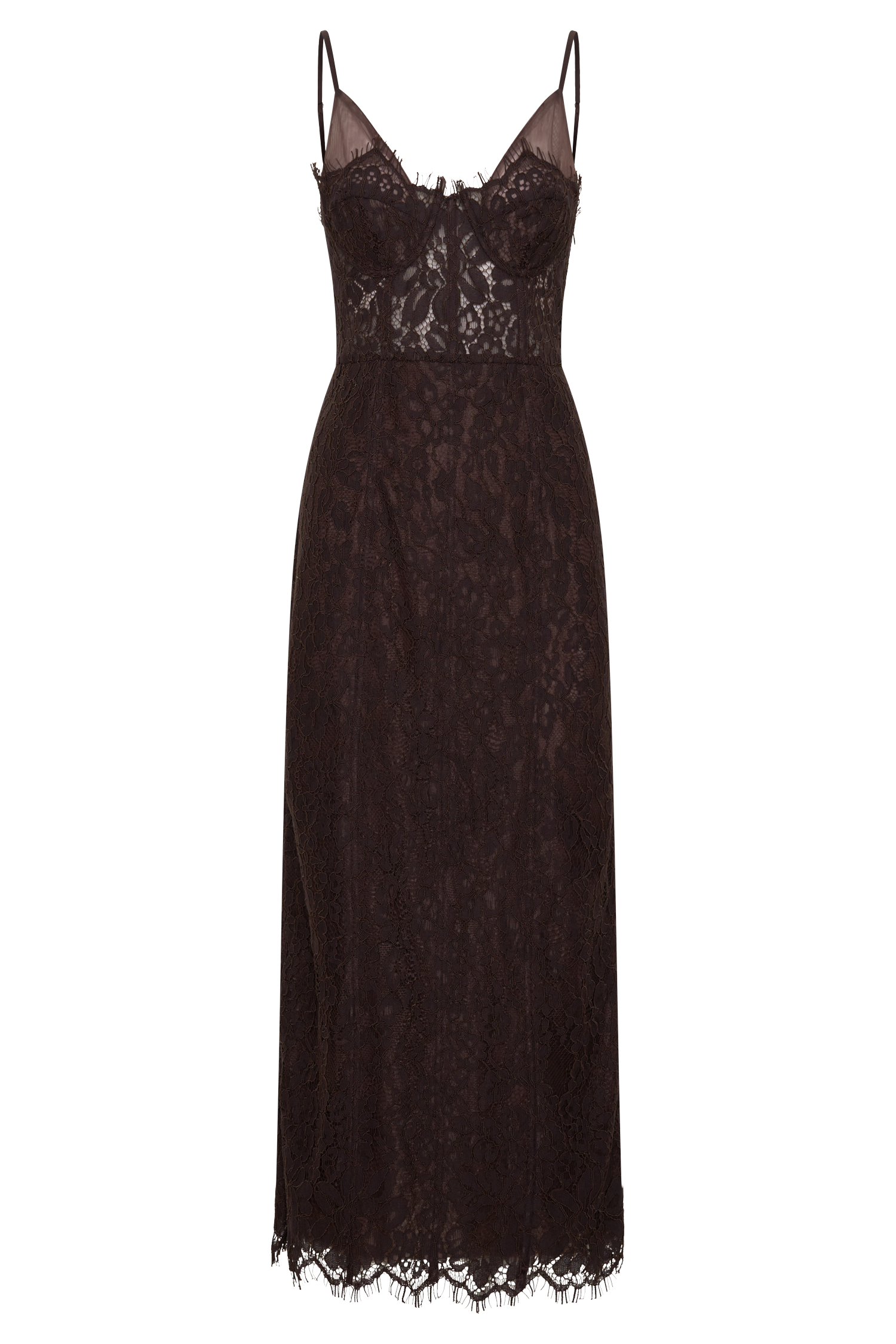 Ottilie Lace And Mesh Midi Dress - Dark Chocolate #9