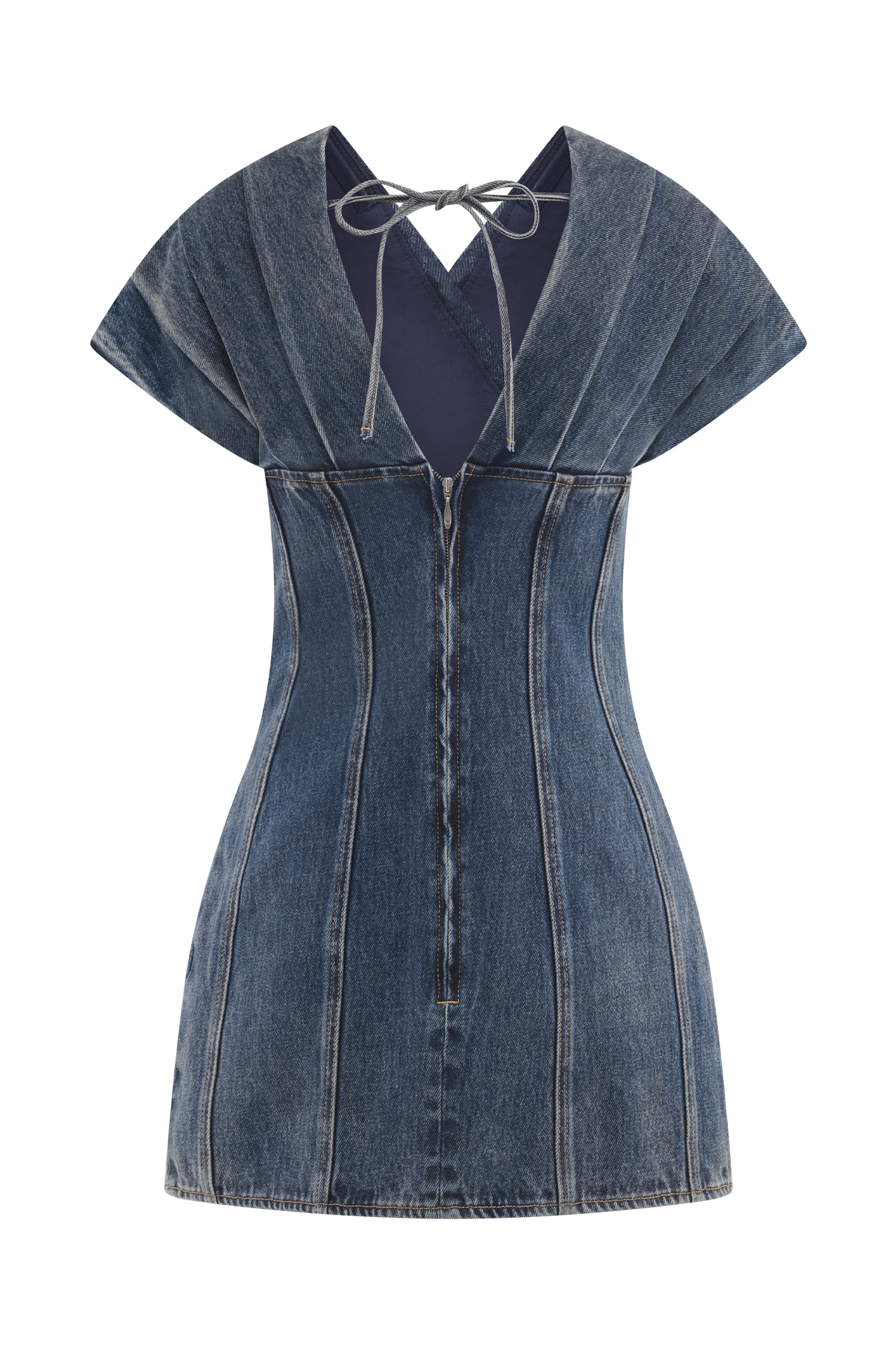 Pascale Off Shoulder Denim Mini Dress - Washed Dark Blue #10