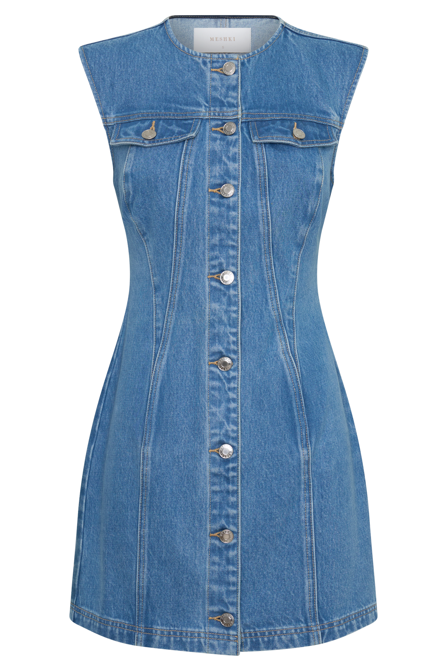 Penn Button Front Denim Mini Dress - Summer Blue