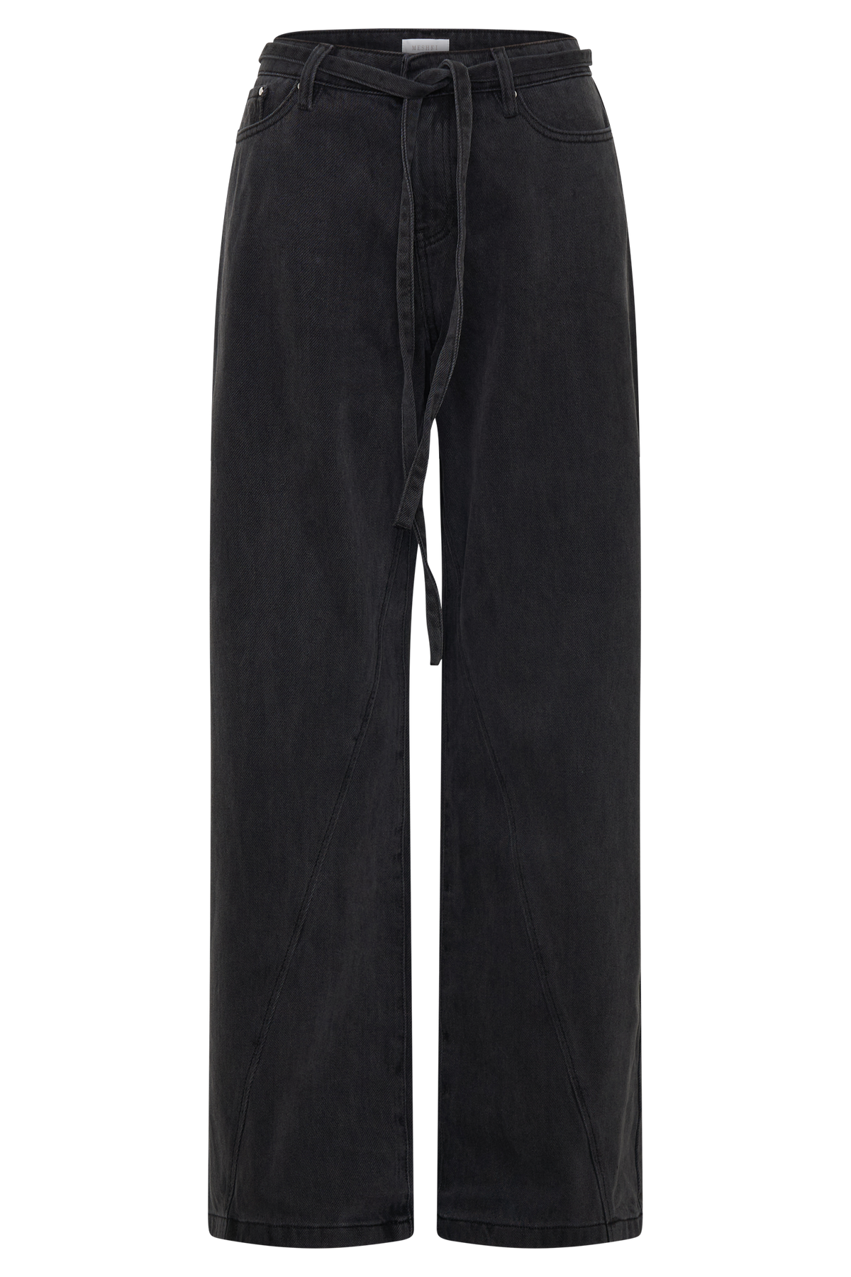 Perrie Mid Rise Straight Leg Tie Jeans - Washed Black #9