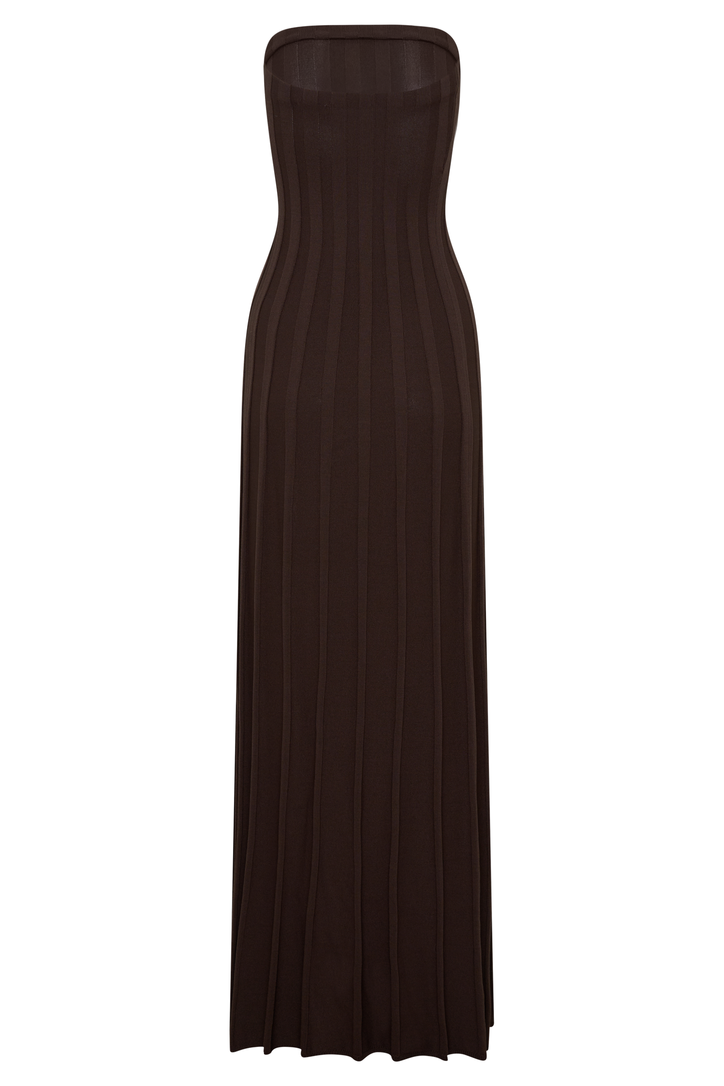 Pia Ribbed Strapless Maxi Dress - Chocolate