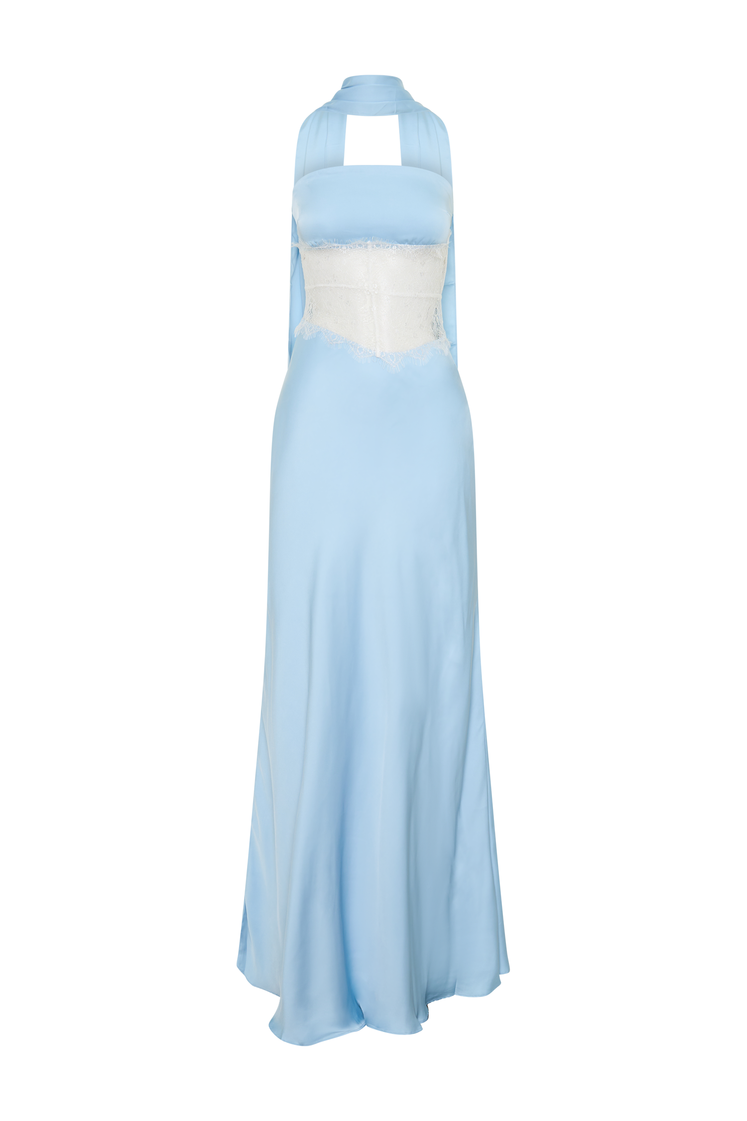 Pilar Strapless Satin And Lace Maxi Dress - Cornflower Blue #6
