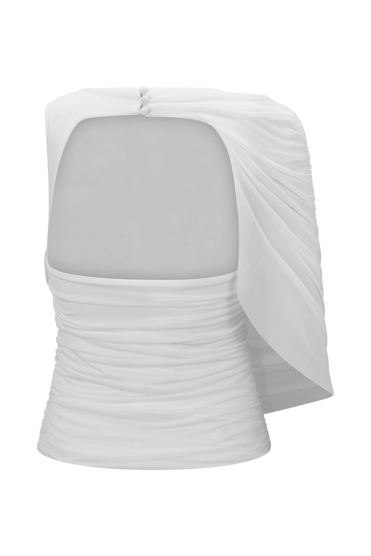 Pruedance Slinky Draped Top With Mesh Overlay - White #8